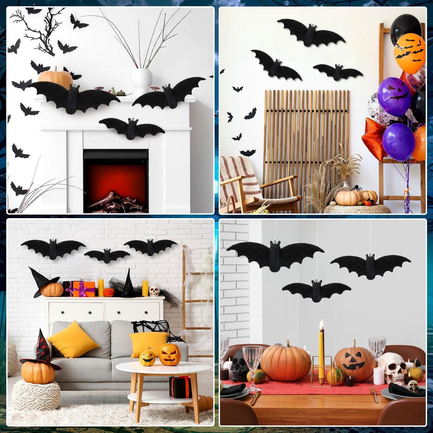 Beeveer 3 Pcs Woven Rattan Bat Wall Hanging Halloween Decor, 3D Scary Handcrafted Black Rope Bats, Rustic Natural Farmhouse Halloween Creepy Decorations for Home Fireplace Door, 9.06/7.48/5.91 Inch