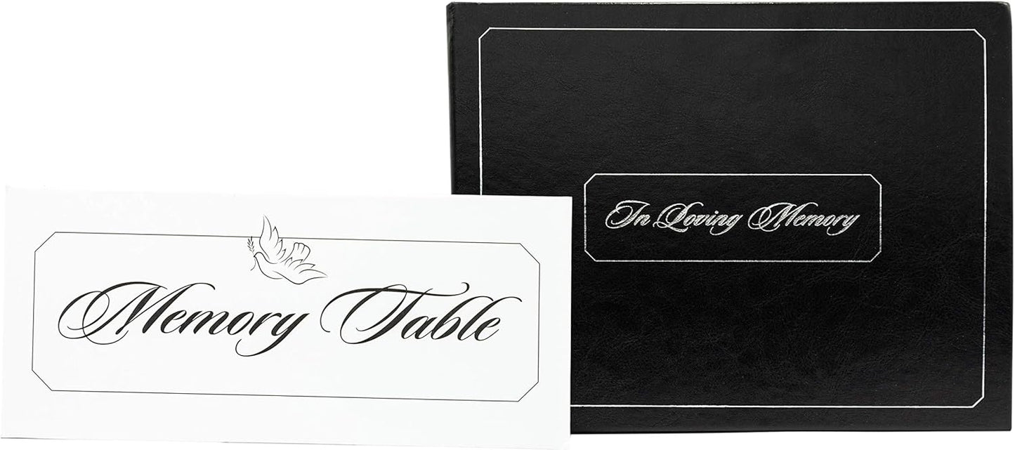 Funeral Memorial Book, Celebration of Life Guest Book with Bonus White Memory Table Sign Included