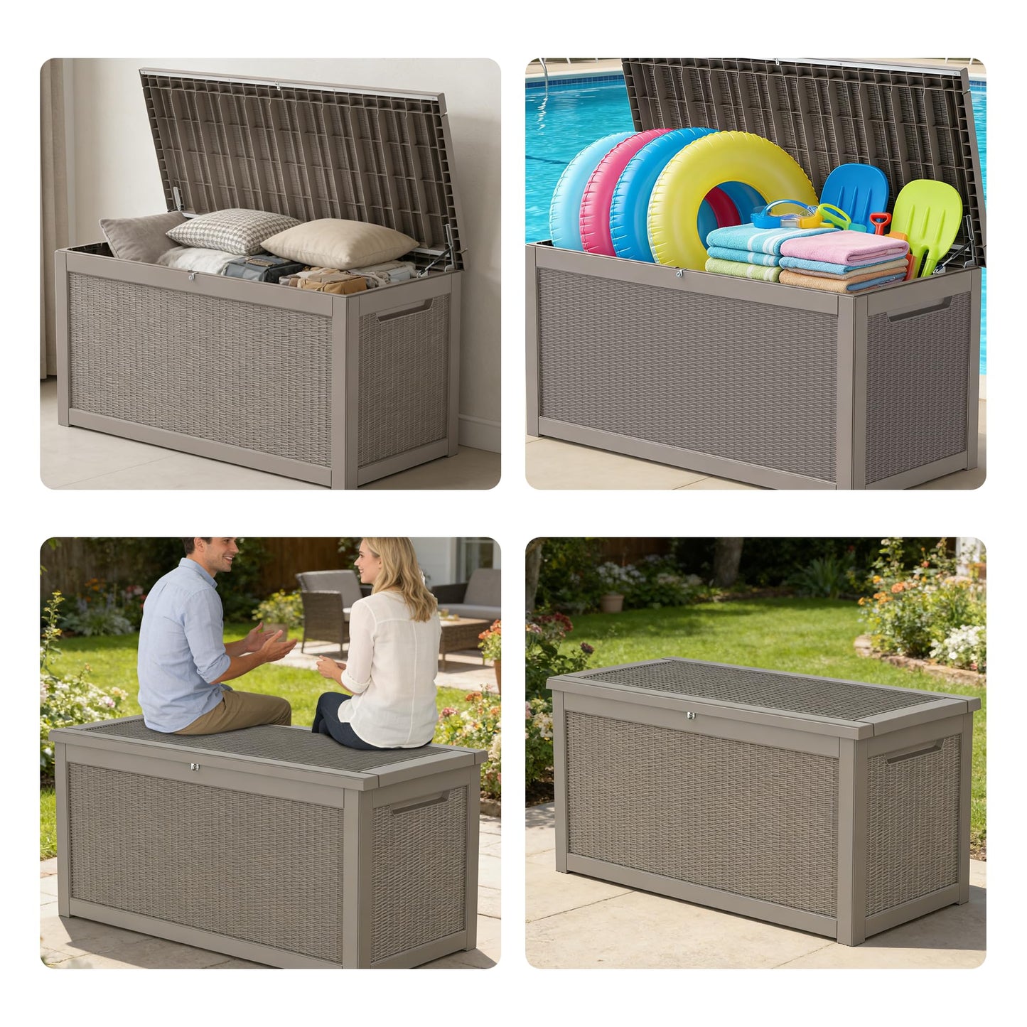 Decksplore 320 Gallon Outdoor Storage Box Resin Deck Box All Weather Waterproof Large Lockable Storage Container Deck Box for Patio Furniture, Garden Tools, Lockable, Grey