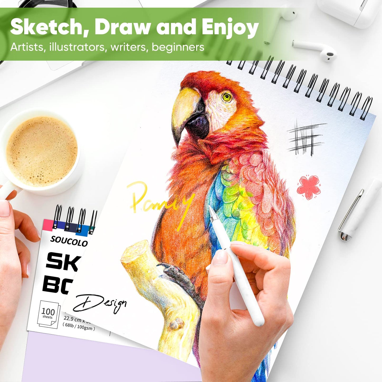 Soucolor 9" x 12" Sketch Book, 2 Pack School Art Supplies Gifts for Girl, Birthday Gifts for Women, Thank You Gifts, Stocking Stuffers,200-Sheets Each (68lb/100gsm) Purple Drawing Notebook for Kids