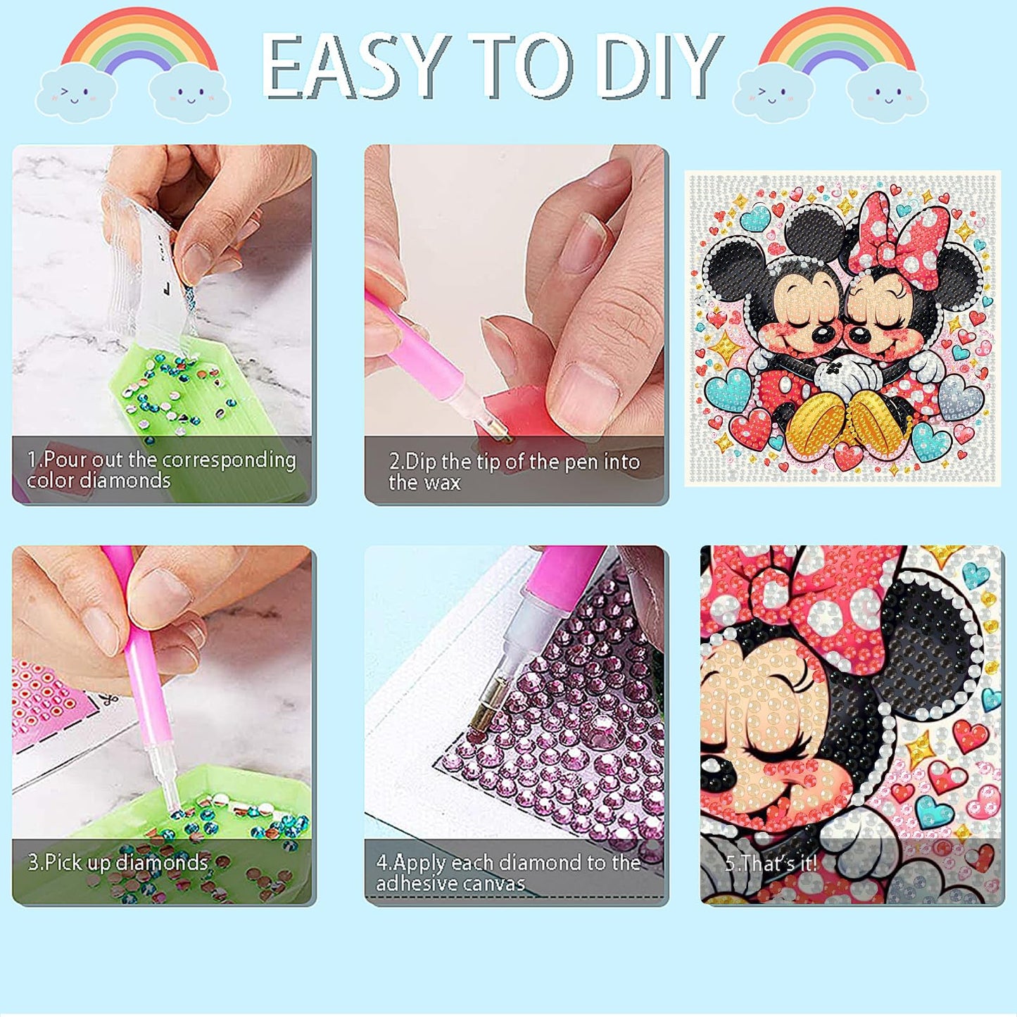 Fuinkqe 4 Packs Cartoon Diamond Art Kits for Kids,5D DIY Diamond Art Painting Kits for Kids Ages 4-8-12,Mosaic Kits Full Round Drills for Gifts and Home Wall Decor 6X6 Inch