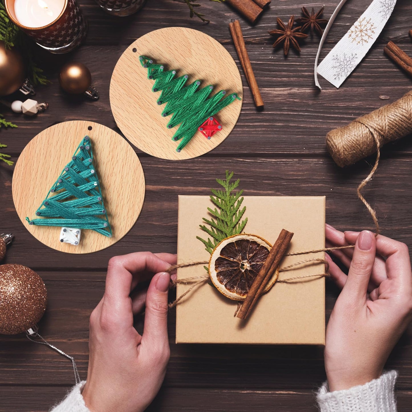 Jetec 6 Pcs Christmas Tree String Art Kit DIY Wood Xmas Tree Ornaments Crafts with Planks Nails Wire for Holiday Handmade Adults Employee Christmas Gift for Large Event Wall Decor