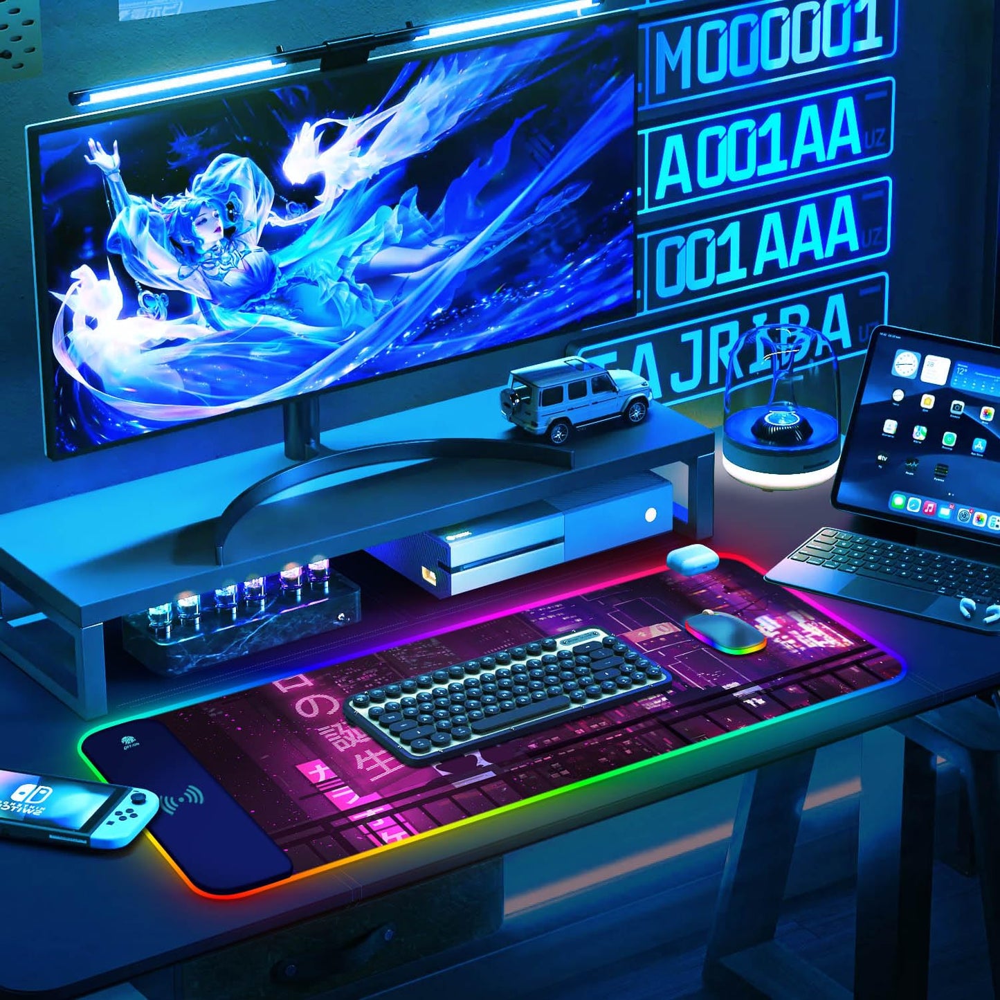 ToLuLu RGB Gaming Wireless Charging Mouse Pad, 5/7.5/10/15W 10 Light Modes LED Mouse Pad Computer Keyboard Mat Mousepad, 800x300x4MM Extended Large Desk Mat for Gaming, MacBook, Laptop, PC, Galaxy