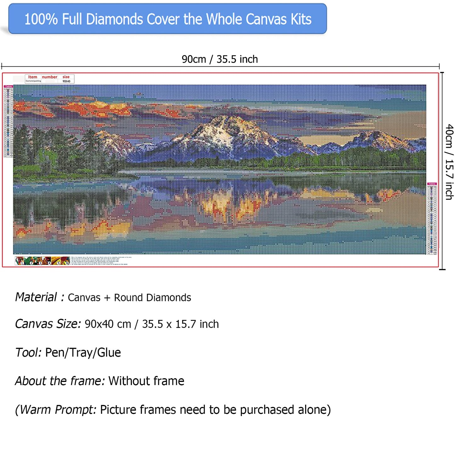 JATOK 5D Diamond Painting Kits for Adults DIY Large Mountain Full Round Drill (35.5 x 15.7 inch) Crystal Rhinestone Embroidery Pictures Arts Paint by Number Diamond Art Kits for Home Wall Decor
