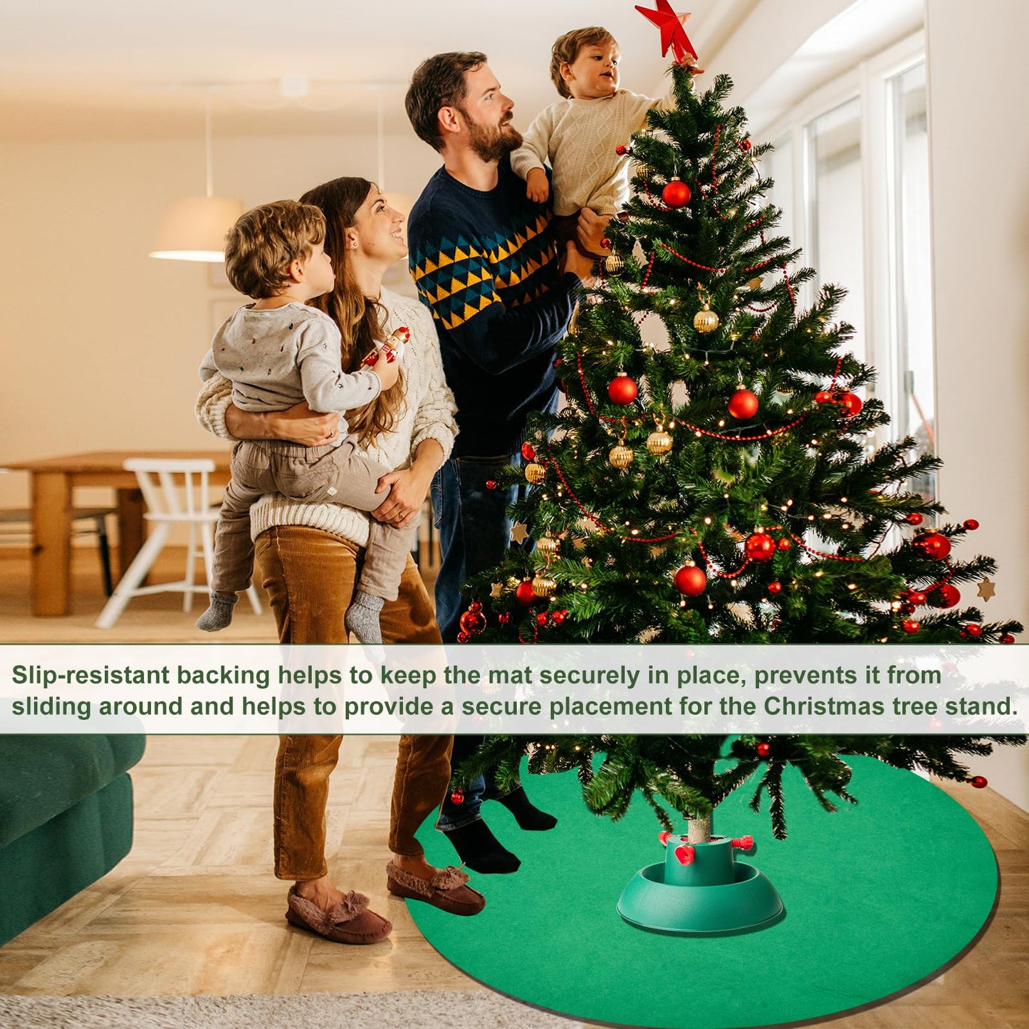 Feoang 36inch Christmas Tree Stand Mat Waterproof Floor Protector Christmas Tree Stand Pad Felt Round Xmas Tree Stand Floor Mat Under Christmas Tree for Protecting Indoor Floor(Green)
