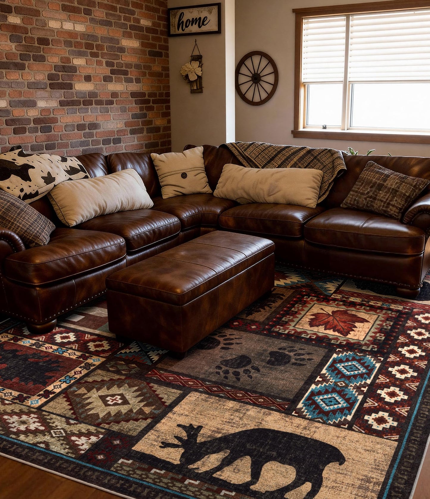 YIHOUSE Rustic Cabin Area Rug 5x7,Machine Washable Lodge Bear Rug,Non-Slip Low Pile Print Pattern Southwestern Rug for Living Room Bedroom