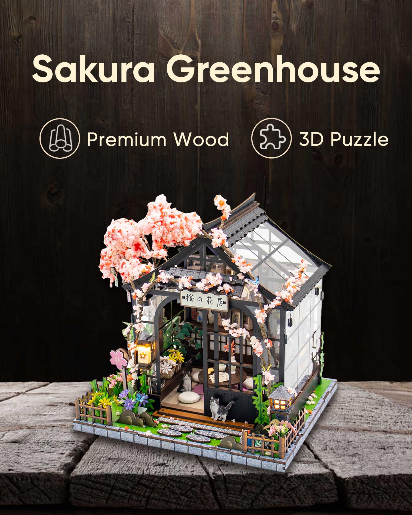 DIY Miniature House Kit, DIY Dollhouse Kit for Adults to Build, Mini Magic House Miniature kit, Model Building Book Nook Diorama Kit, Ideal Gifts for Birthday Christmas(Sakura Greenhouse)