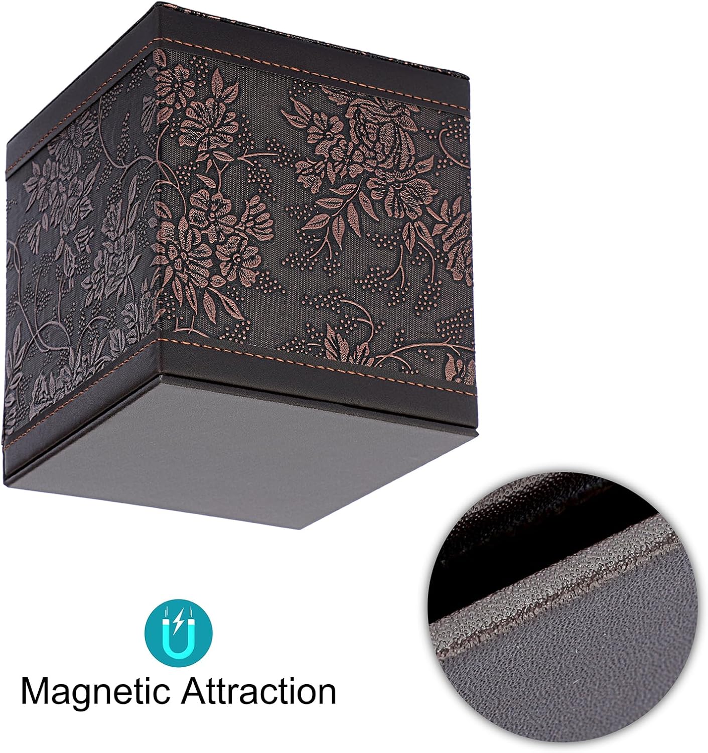 Sumnacon Square Leather Tissue Box Cover - Stylish Cube Tissue Box Holder with Magnetic Bottom, Decorative PU Tissue
