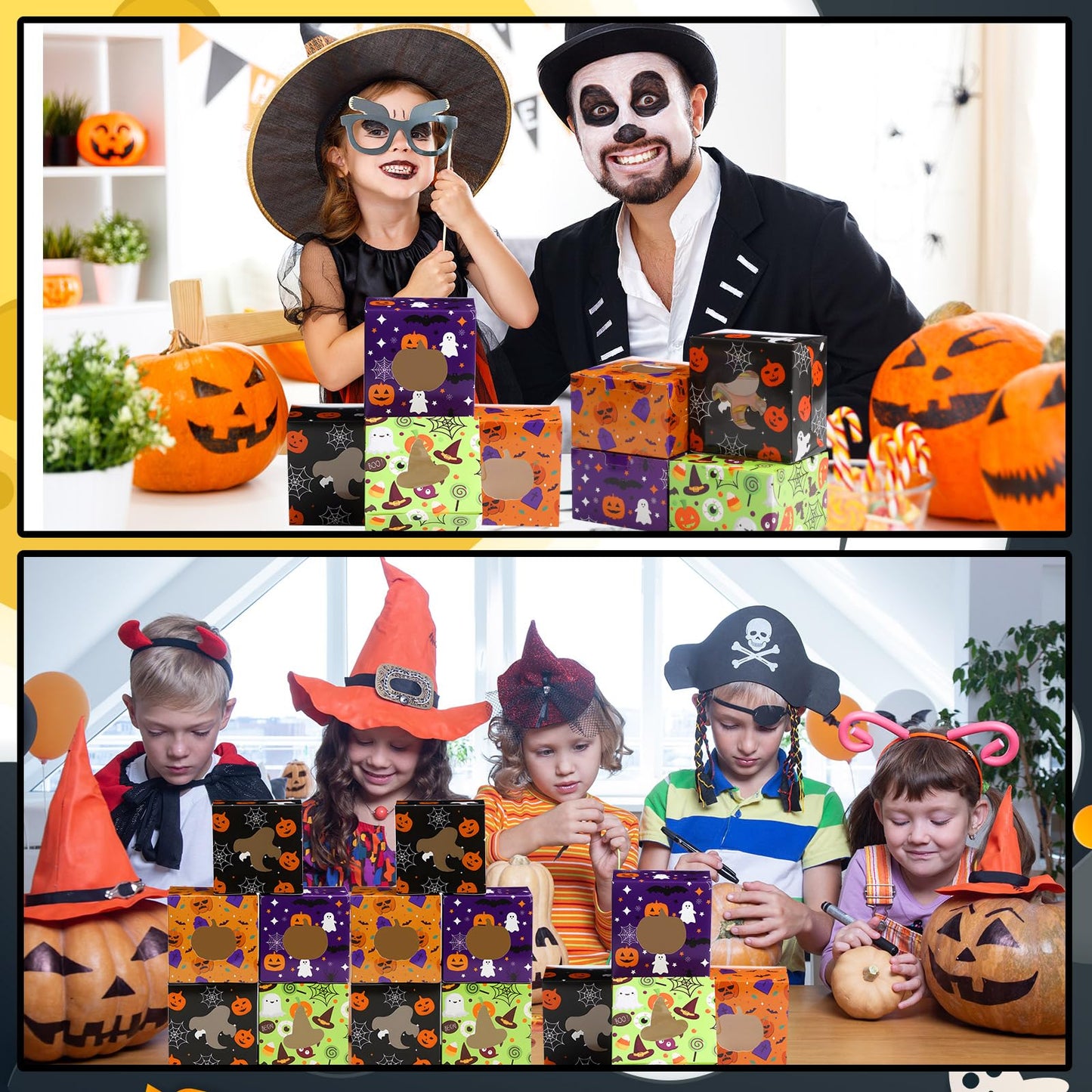 LemonRoad 48 Pcs Halloween Cookie Boxes with Window Pumpkin Witch Ghosts Spider Paper Treat Boxes for Cookies Candy or Small Cupcake Wrapping in Halloween Party Supplies