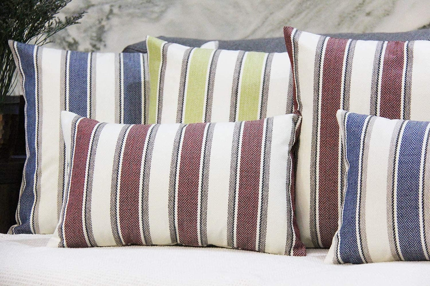 JOJUSIS Farmhouse Stripe Throw Pillow Covers, Pack of 2, 20 x 20 Inch, Blue
