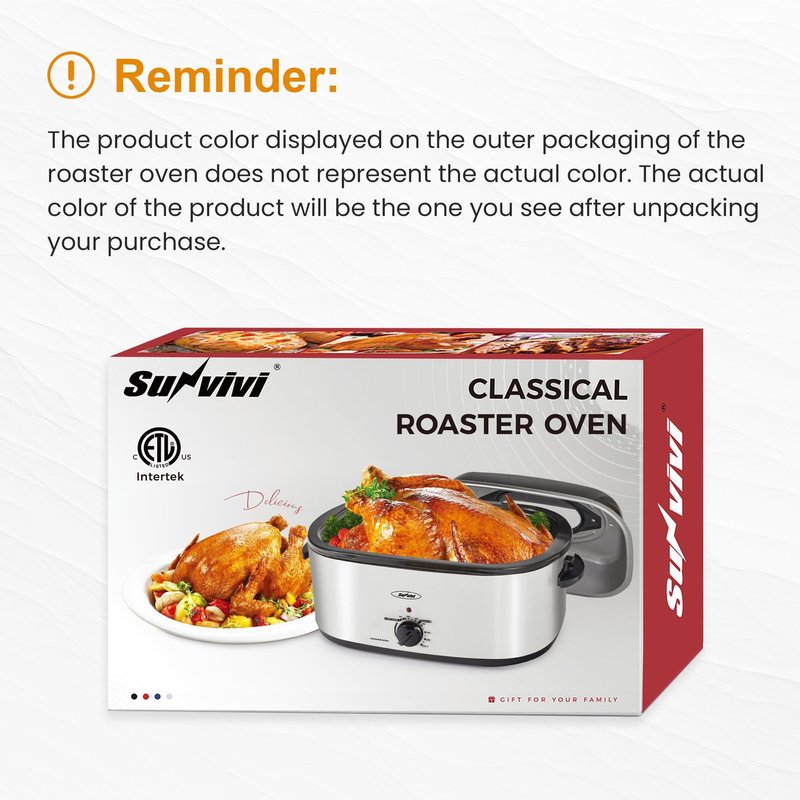 Sunvivi Roaster Oven, 24 Quart Electric Roaster Oven with Glass Lid, Turkey Roaster Buffet with Self-Basting Lid, Removable Pan, Cool-Touch Handles, Dark Blue
