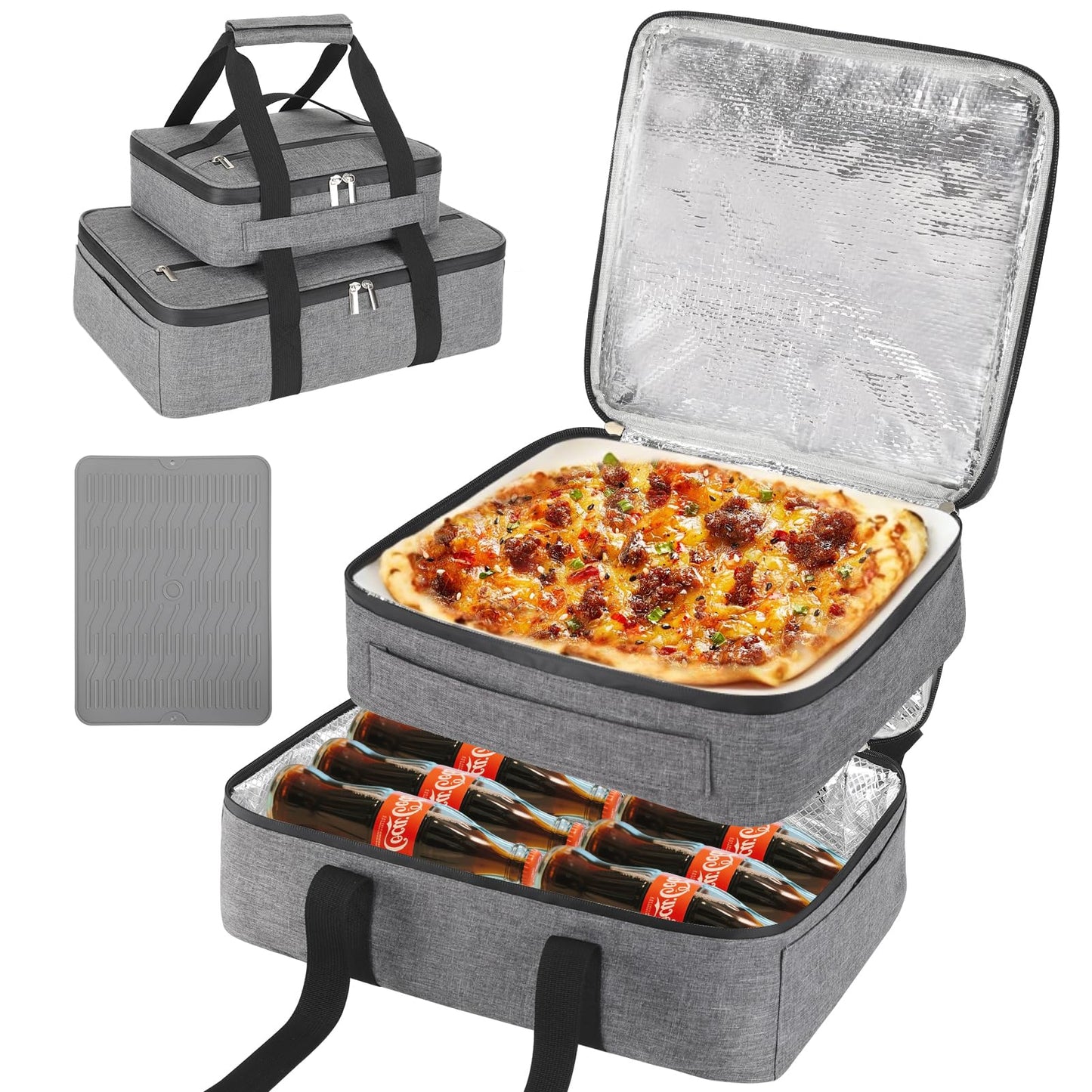 Wakaye Insulated Casserole Carrier for Hot or Cold Food, Fits 8"-15" Baking Dish,Thermal Food Carrier Bag, Lasagna Lugger Tote for Potluck Parties/Picnic/Cookouts/Lunch, Grey,2 Pack