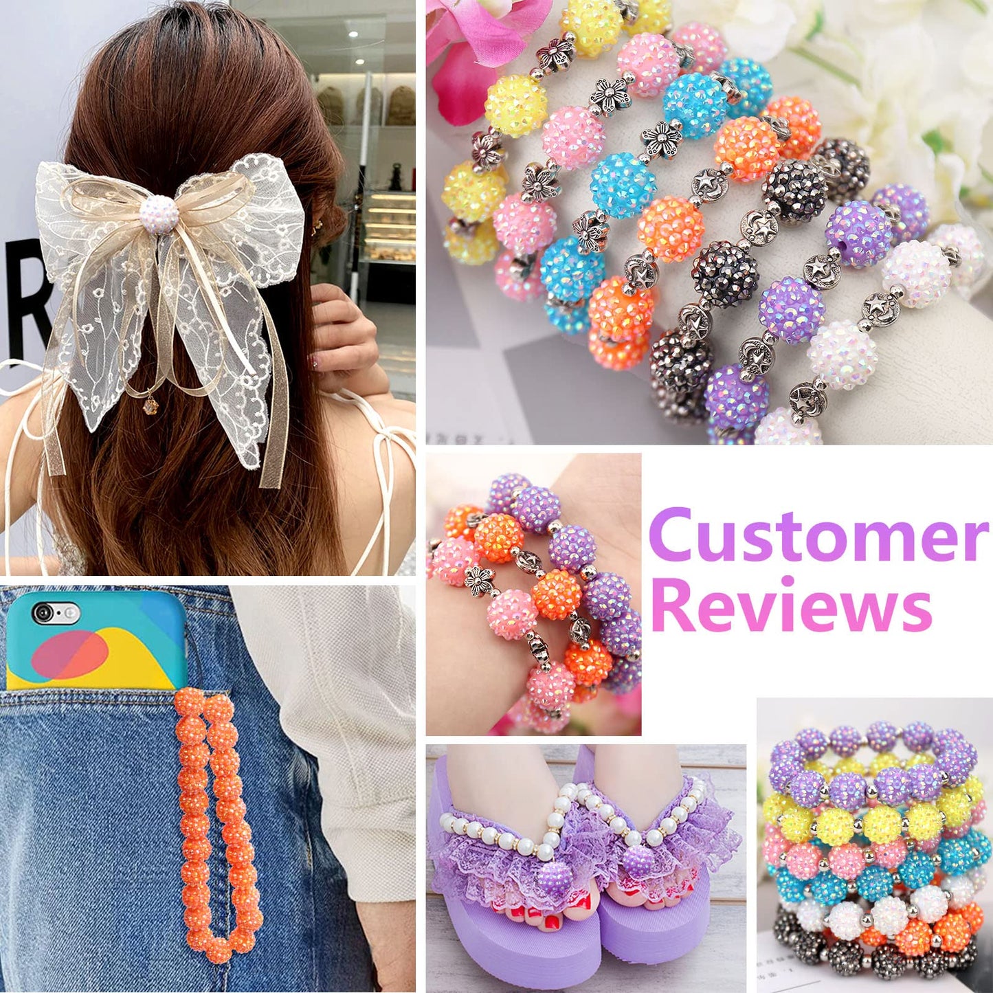 30PCs 20MM Chunky Resin Rhinestone Beads Round Disco Ball Bubblegum Beads for Women Necklace Bracelet Jewelry Making Phone Lanyard Hair Accessories DIY Crafts (Rainbow)