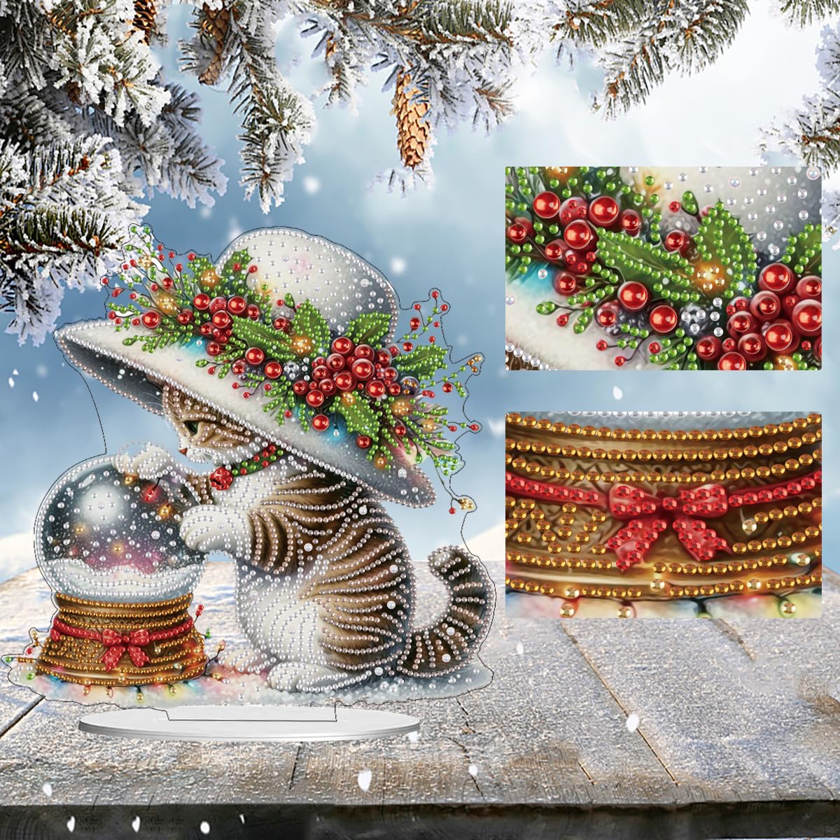 LXTONG Cat and Crystal Ball Diamond Painting Desktop Ornaments Kit, 5D DIY Stand Up Special Shaped Cute Cat Diamond Tabletop Ornaments Arts Crafts Kit for Adult Beginner Home Desktop Decor