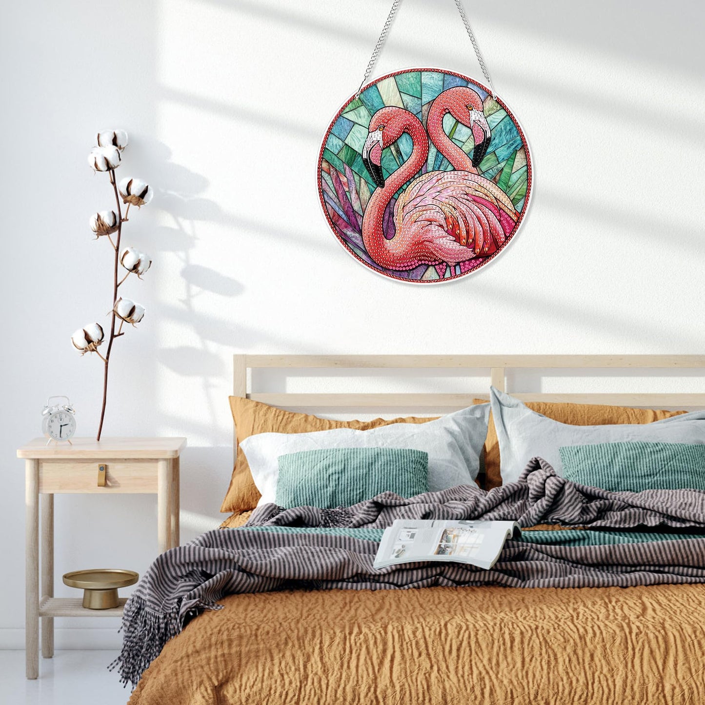 HEIBAGO Flamingo Hanging Diamond Art Kits for Adults, Special Shaped Crystal Diamond Painting Ornament Kit, DIY Double-Sided Pattern Window Pendant Gem Art Kit for Home Wall Decor 8.3x8.3inch