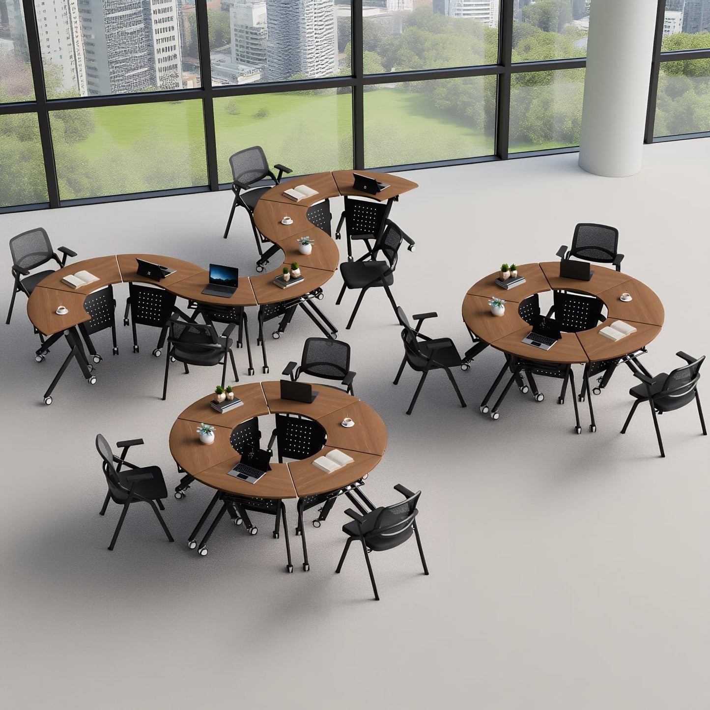 Usosidam Folding Conference Room Table with Wheels, Flip Top Mobile Training Room Tables, Modular Rolling Meeting Table, Space Saving Conference Tables for Office Classroom Seminar, 6-12 Person(8pcs)
