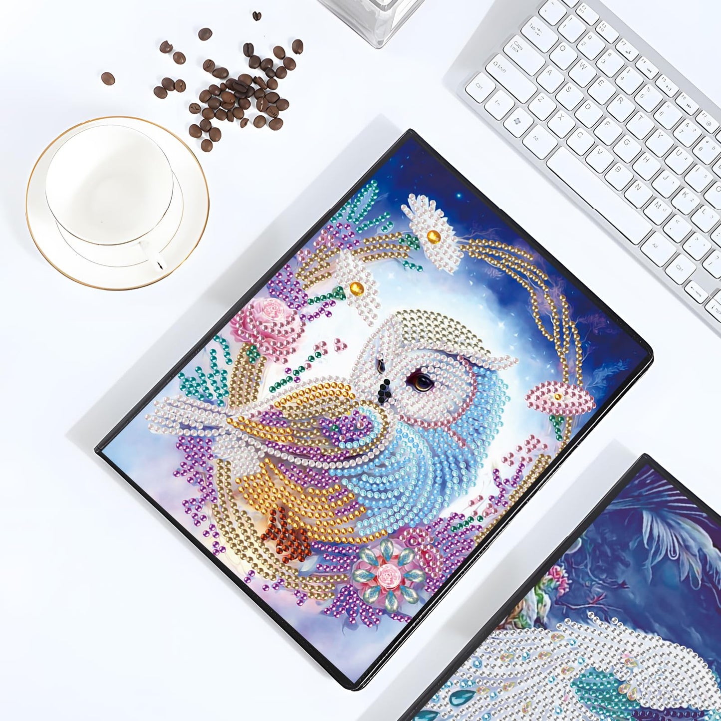 DCIDBEI 2 Pack 5D Diamond Painting Notebooks A5 Blank Owl Peacock Diamond Art Painting Crystal Cross Stitch Special Shaped Arts and Crafts Journal Diamond Kits Writing Sketchbook Journal Diary Books