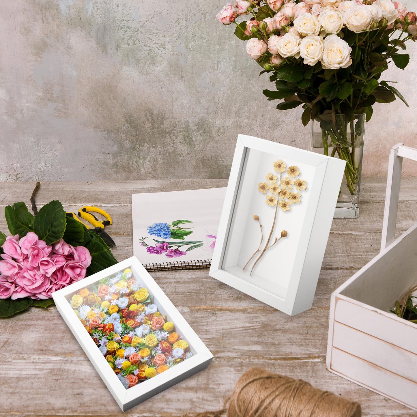 6 Pack 4 x 6 Inches Shadow Box Frame, Small Wood Frame Memory Display Cases,1.2in Depth Picture Case for Dried Flowers, DIY Craft, Memorabilia, Medals and Photos