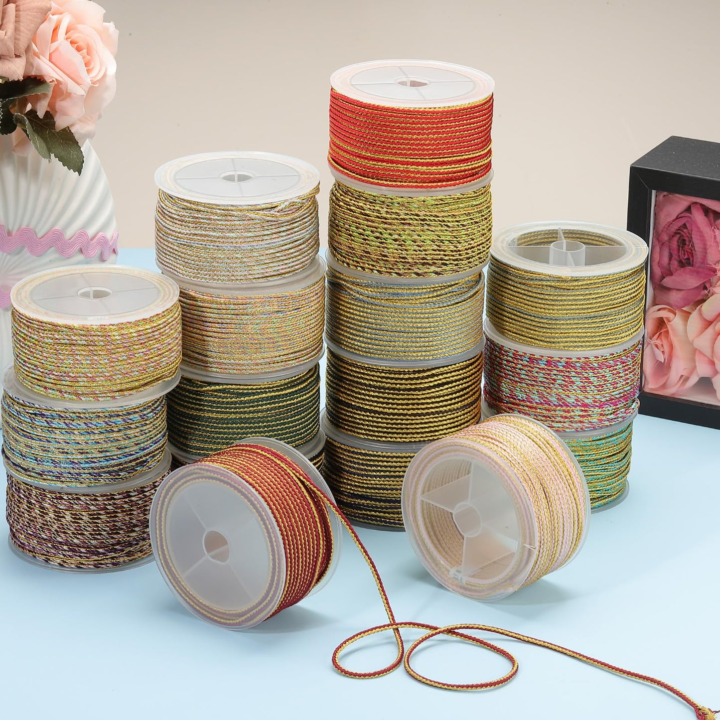 PATIKIL 15 Yards x 2.5 mm Braided Cord, Metallic Bracelet Knotting Macrame Cord Braiding Beading Thread Twine Rope for String Knitting DIY Jewelry Making Plant Wall Hanger, Gold