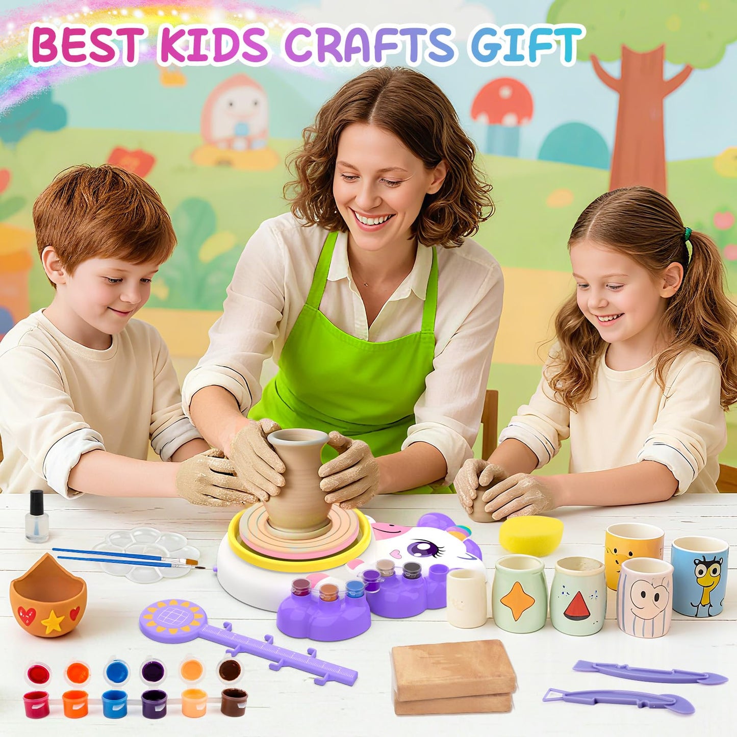 Pottery Wheel for Kids, Arts and Crafts for Kids Ages 8-12, Complete Pottery Painting Craft Kit with Clay, Art Supplies for Kids Toys Girls Birthday Christmas Gift for 6 7 8 9 10 11 12+, Purple