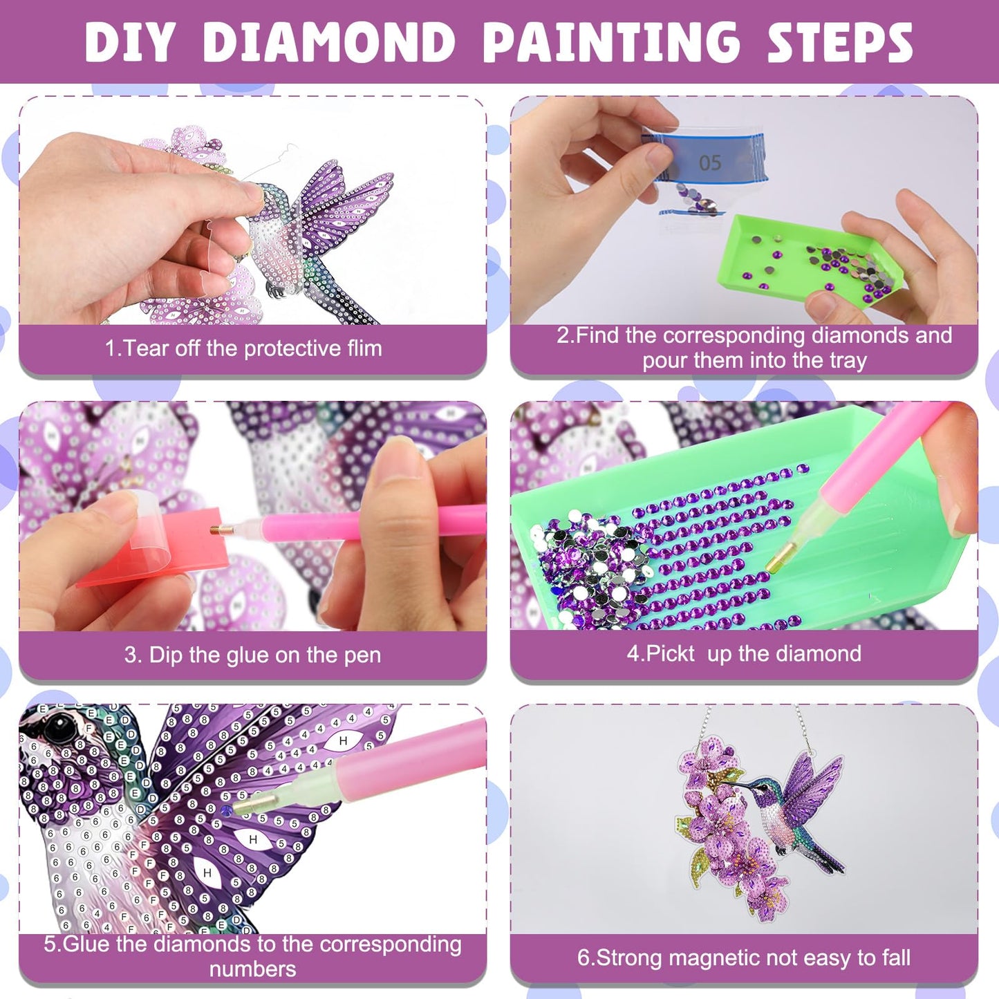 NAIMOER DIY Hanging Diamond Art Kits for Adults, Hummingbird Diamond Painting Kits, Special Shaped Rhinestone, Acrylic 5D Gem Art Craft Window Pendants Home Garden Wall Hanging Ornament Kits