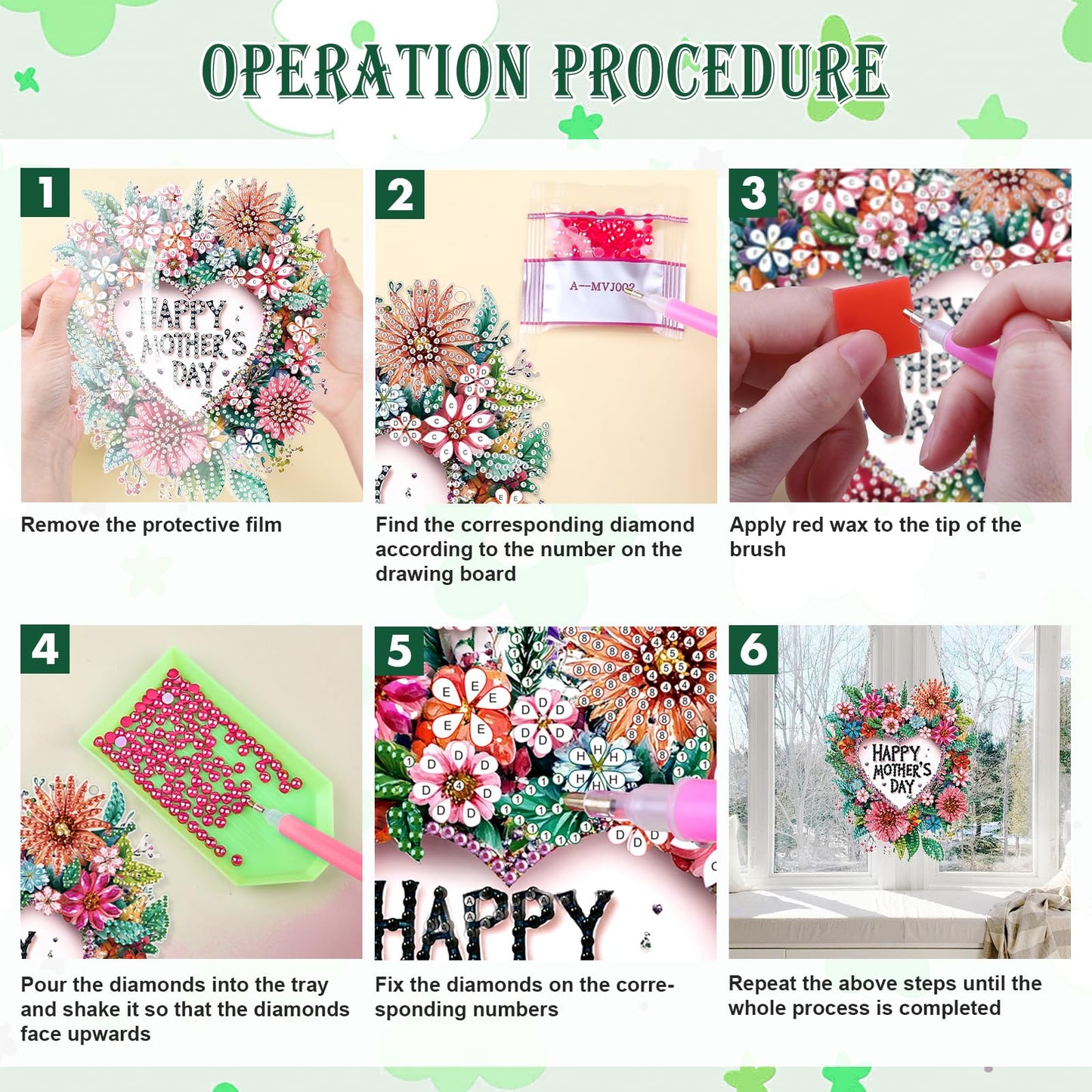 MAXBYE Diamonds Painting Kits Hanging Pendant, Special Shaped Crystal DIY Mother's Day Flowers Diamond Art, Diamond Art for Beginners DIY Crafts, Window Pendant Ornament for Home Decoration, 7.8in