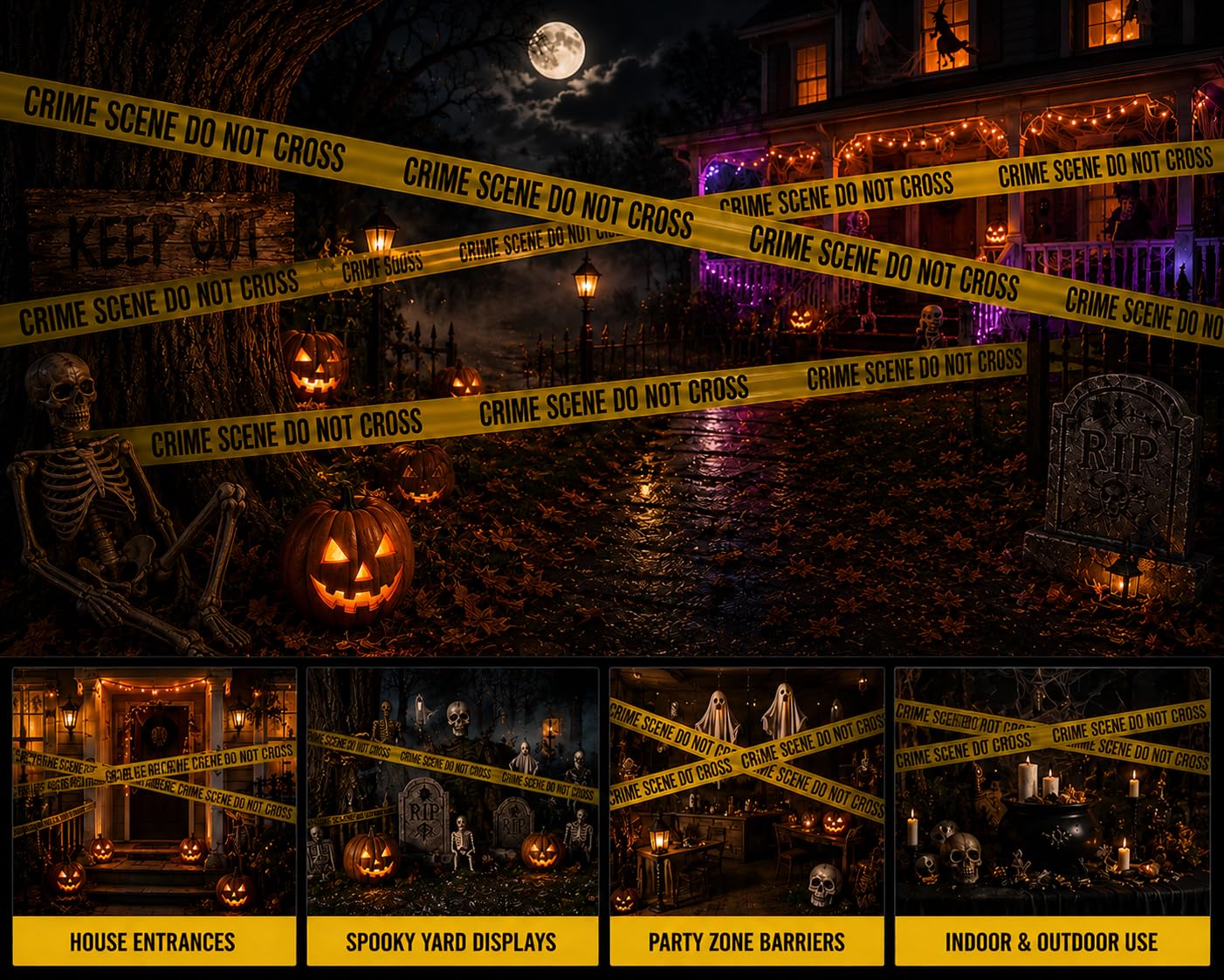 ATERET Crime Scene Do Not Cross Tape 2 Pack 3 inch x 1000 feet, Hazard Safety Tape, Construction Tape for Danger/Hazardous Area, Ideal Use for Halloween Decorations, Party, Work-Site