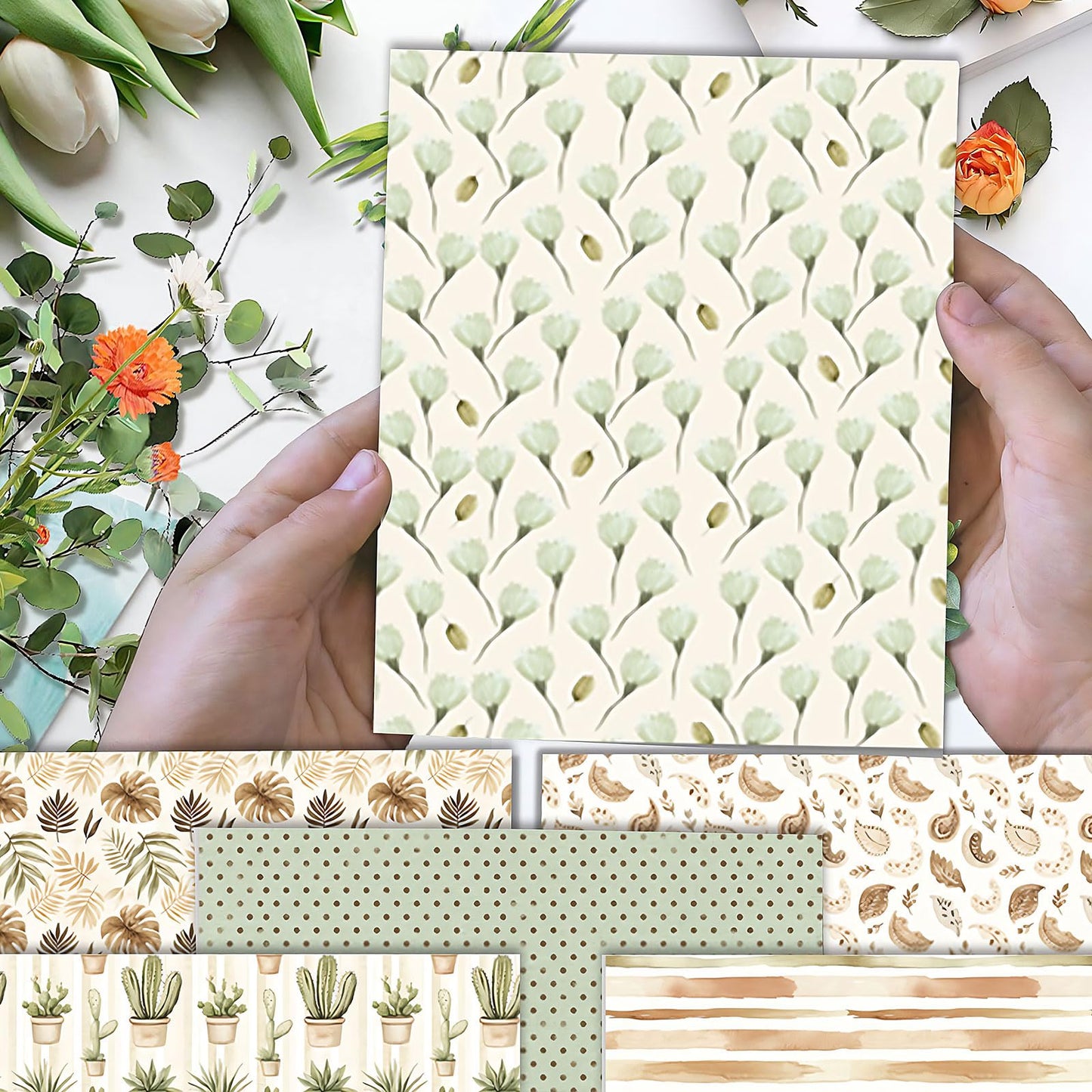 24 Sheets/24 Designs Scrapbook Paper Double Sided Boho Floral decorative craft Pattern Paper for DIY Cards, Junk Journaling, Scrapbooking Supplies and Photo Album Decor (Brown-2099, 12x12 Inch)