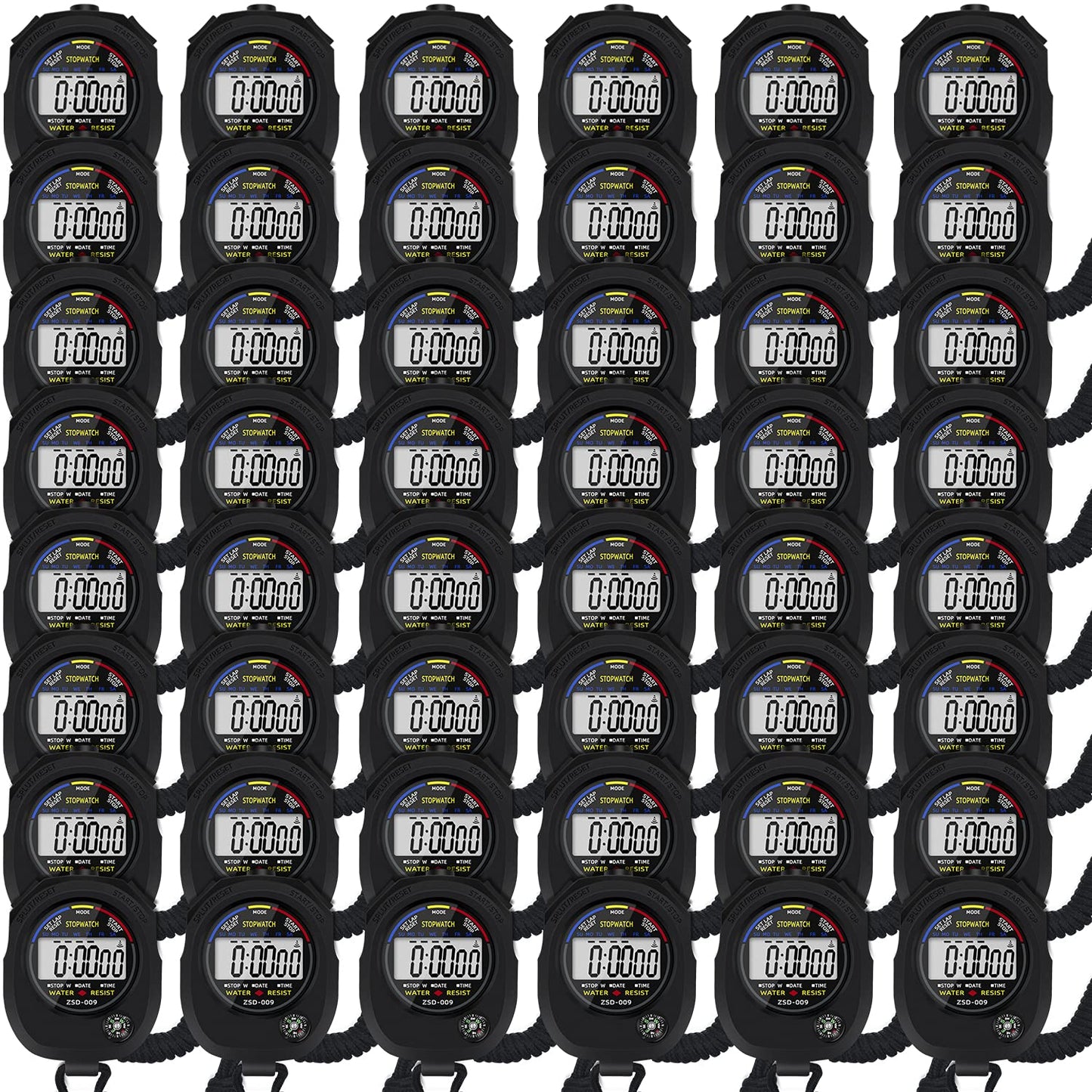Multi-Function Electronic Digital Sport Stopwatch Timer, Large Display with Date Time and Alarm Function,Suitable for Sports Coaches Fitness Coaches and Referees (48 Pack)
