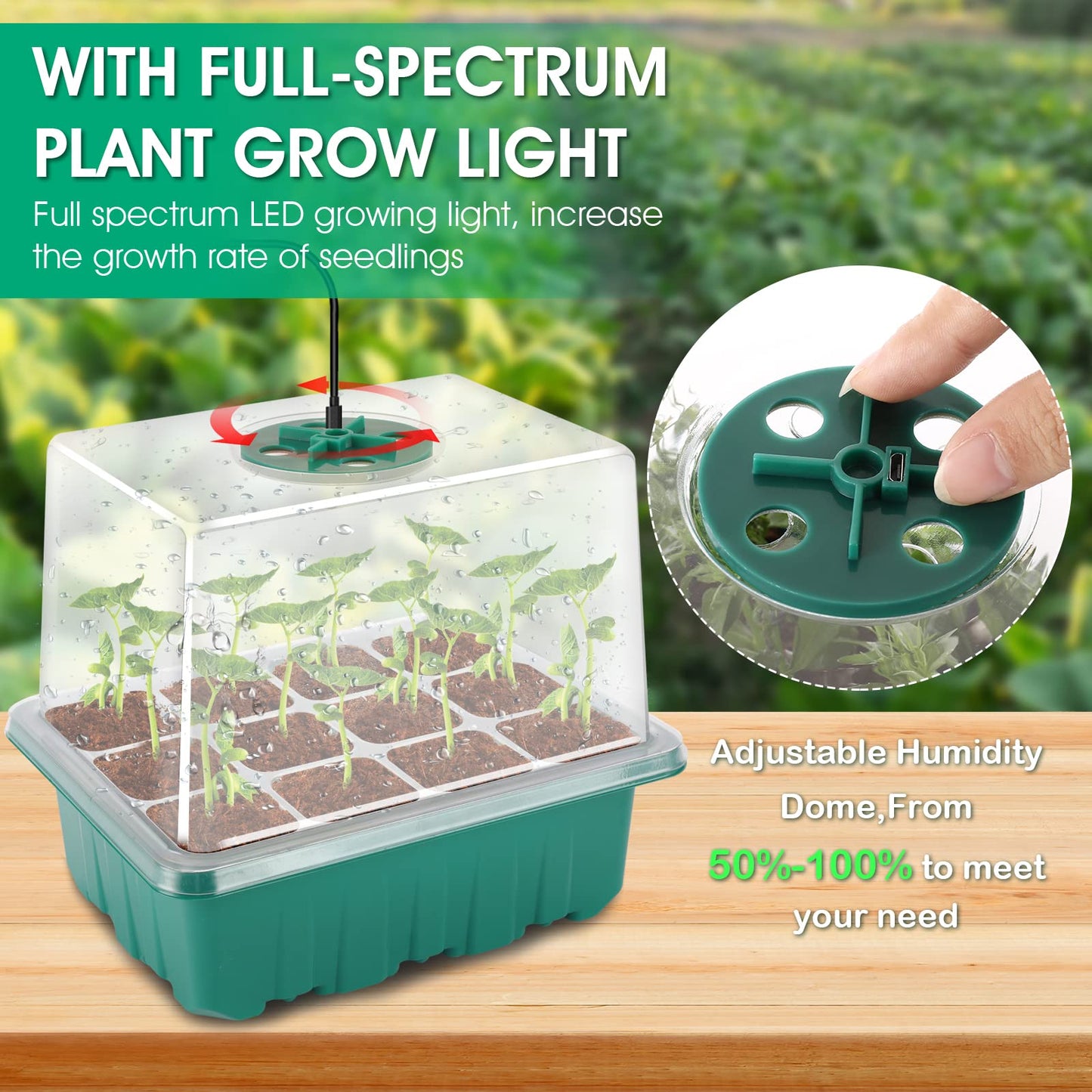 Yskea Seed Starter Tray with Light, 6PCS Seed Starter Kit with Grow Light, Seedling Starter Trays with Humidity Domes, Covers Height 3.9", Indoor Gardening Plant Germination Trays (12 Cells per Tray)