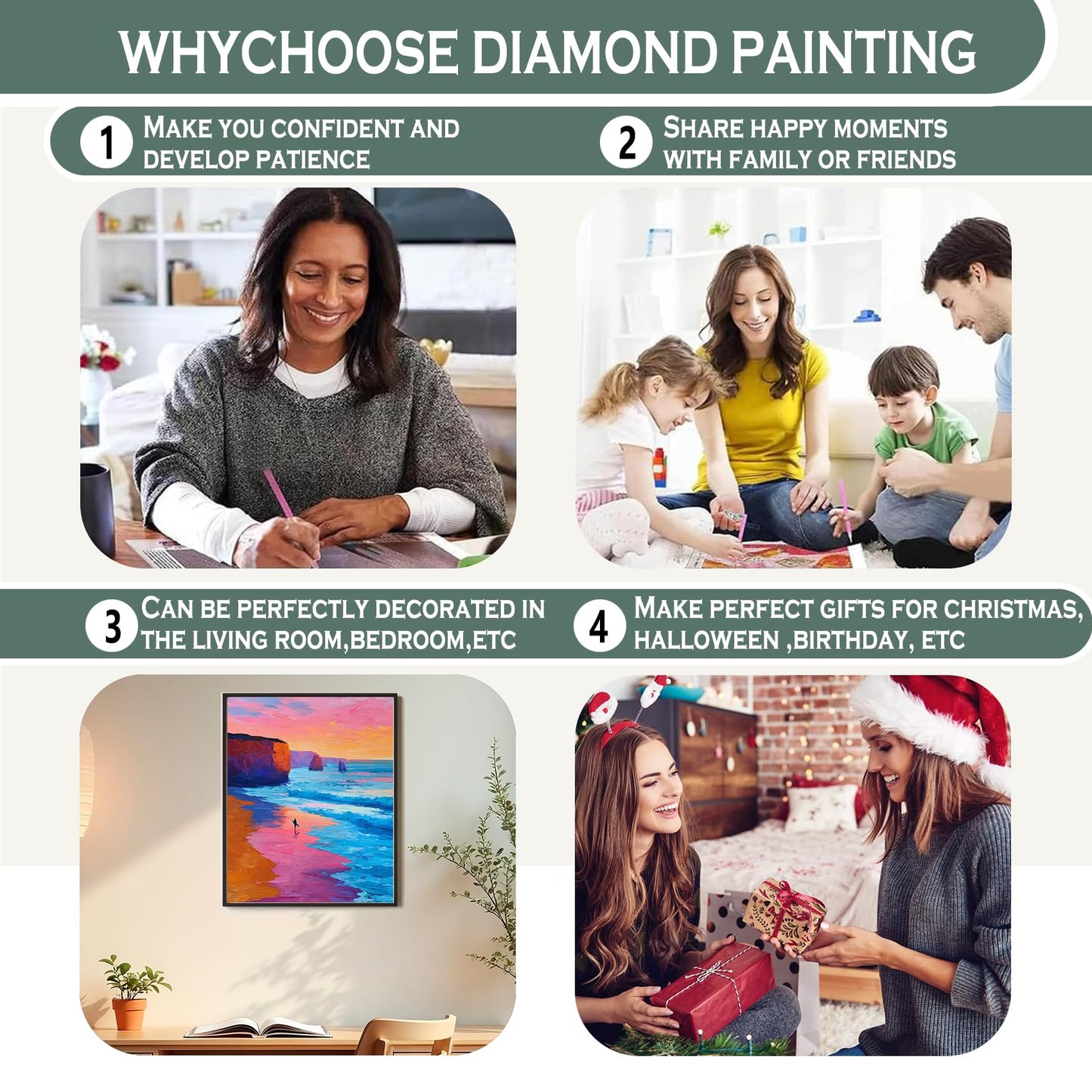 sdfkmlcdl Modern Abstract Ocean Beach Sunset Diamond Art Kits for Adults, Pink Coastal Landscape Full Drill Diamond Painting Kits for Adults Beginners 3 Pack, 9.8x11.8 Inch