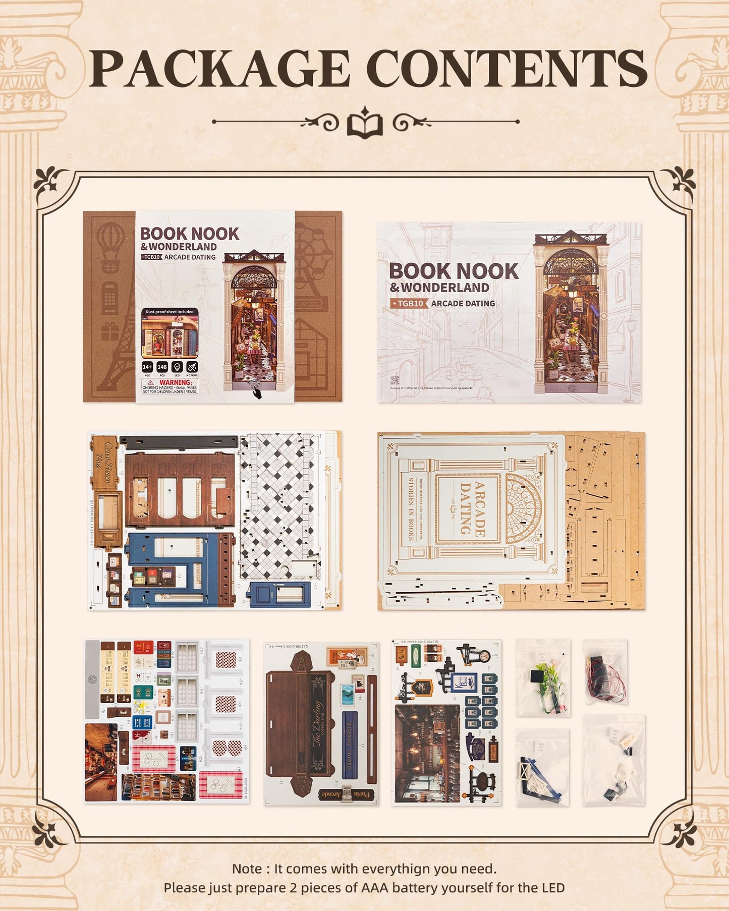 ROBOTIME DIY Book Nook Kits Dollhouse Room Bookstore Miniature House with LED Light 3D Wooden Puzzles for Adults Booknook Bookshelf Insert Decor Diorama Kit Unique Gifts(Arcade Dating)