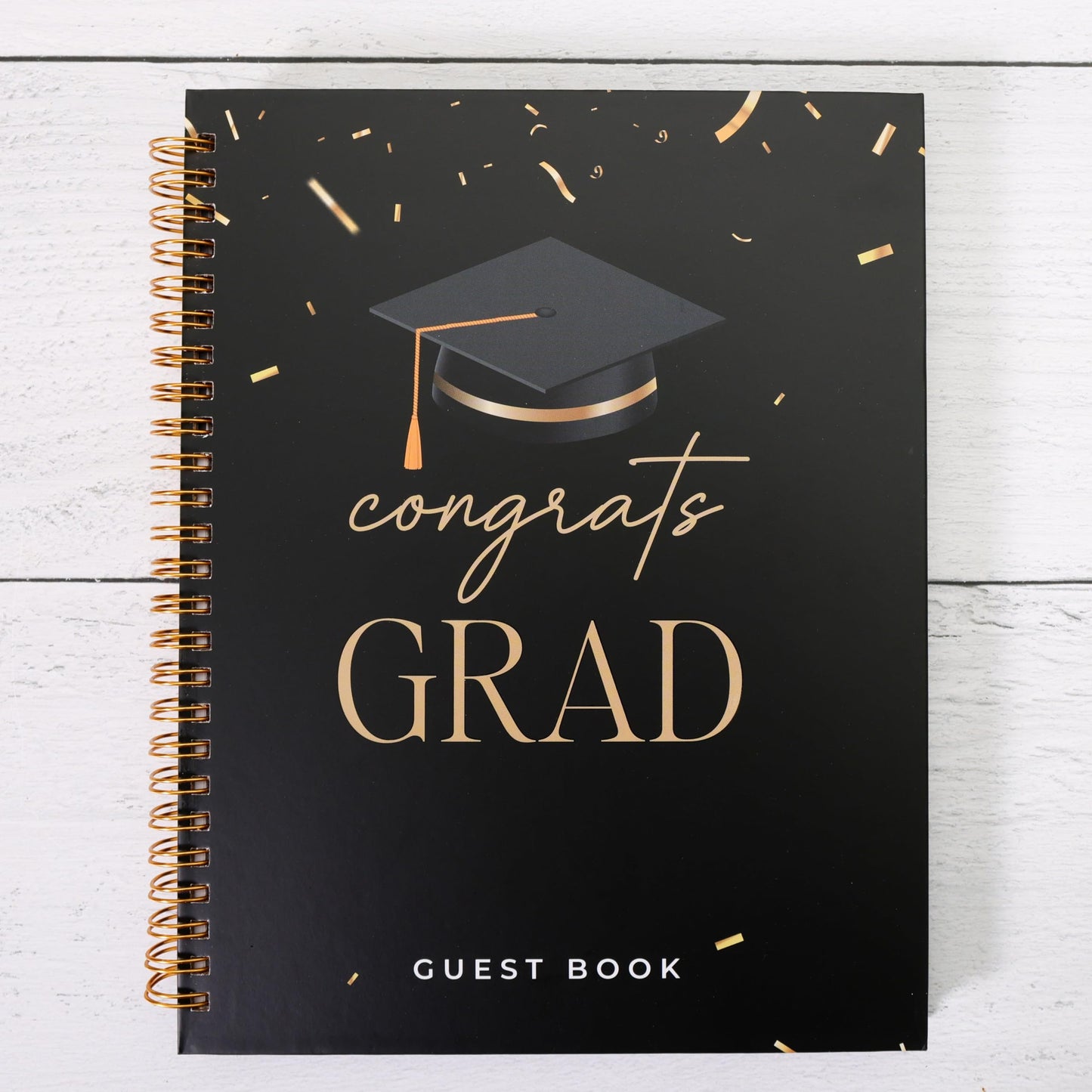 Paper 'n Such Black and Gold Graduation Guest Book, Hardcover Spiral Book with Confetti Design - Grad Party Supplies Favors