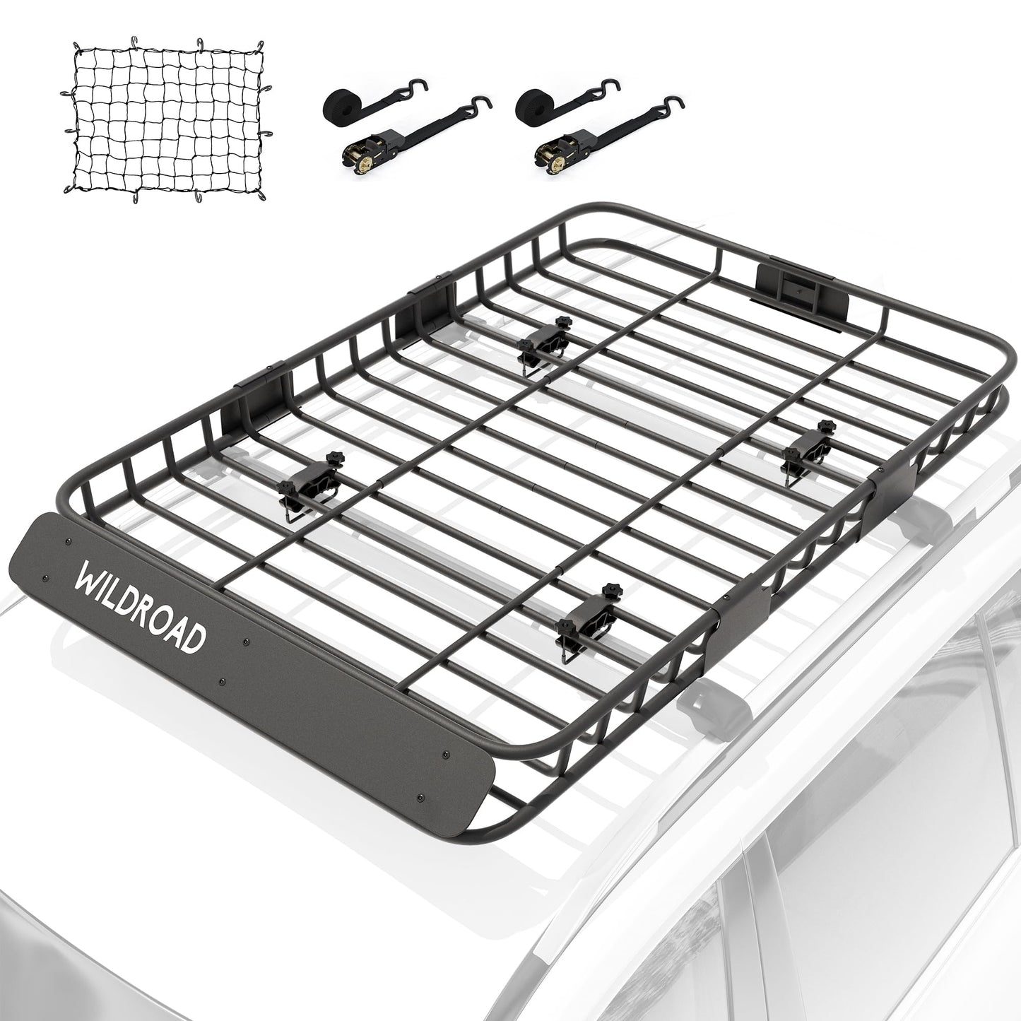 WILDROAD Car Roof Cargo Carrier Combo of Upgraded 64"x 39"x 4" Roof Rack Cargo Basket, Super Duty Bungee Cargo Net. Universal Car Top Luggage Holder Carrier Basket Fits for SUV Truck Cars