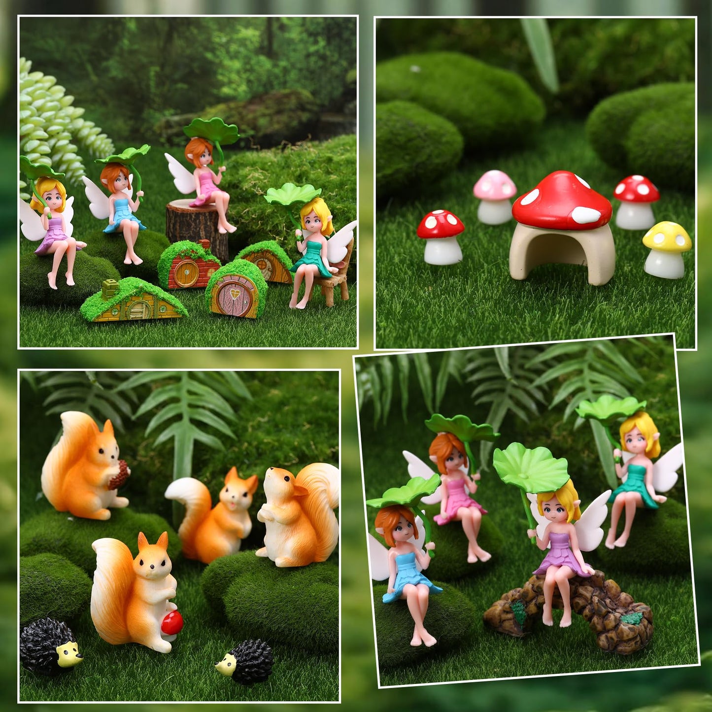 GGSTDDUP 32 PCS Mini Fairy Garden Accessories Kit Miniature Garden Ornaments Included Resin House Statues Tiny Fairies Figurines Animal Plant Set for DIY Terrarium Potted Plants Dollhouse Desk Decor