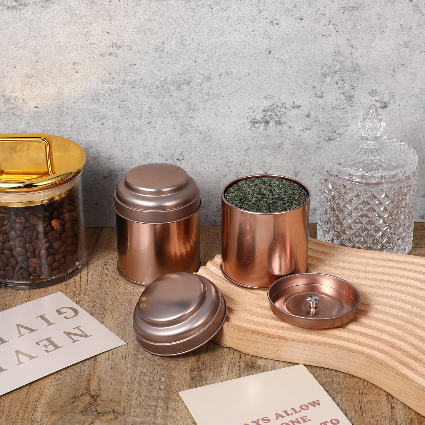 12 Pack Tea Tins Canister With Airtight Double Lids, 8 fl oz Round Mini Tea Storage Containers For Loose Leaf, Coffee, Spices and Sugar, Rose Gold