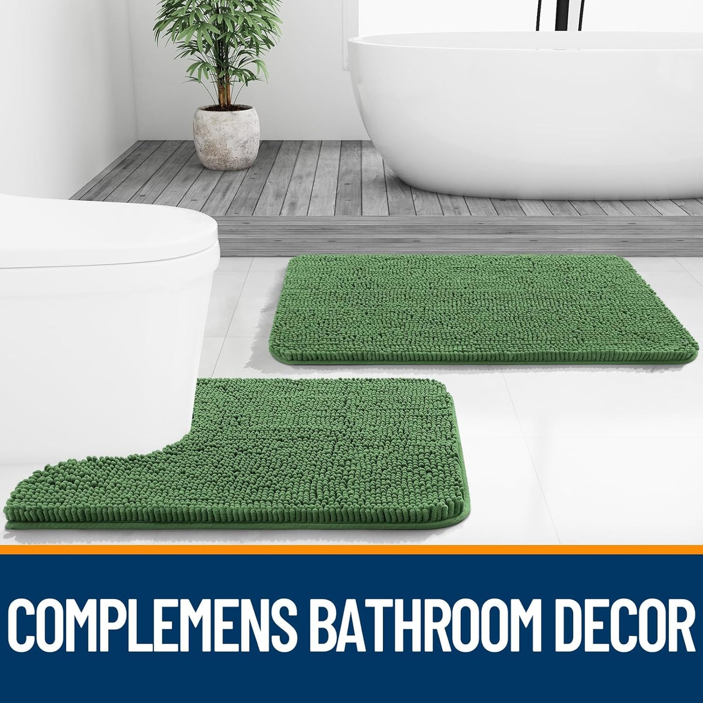 OLANLY Large Bathroom Rugs - Extra Soft Chenille Bath Mats | Quick Dry, Machine Washable, Olive Green 70x46