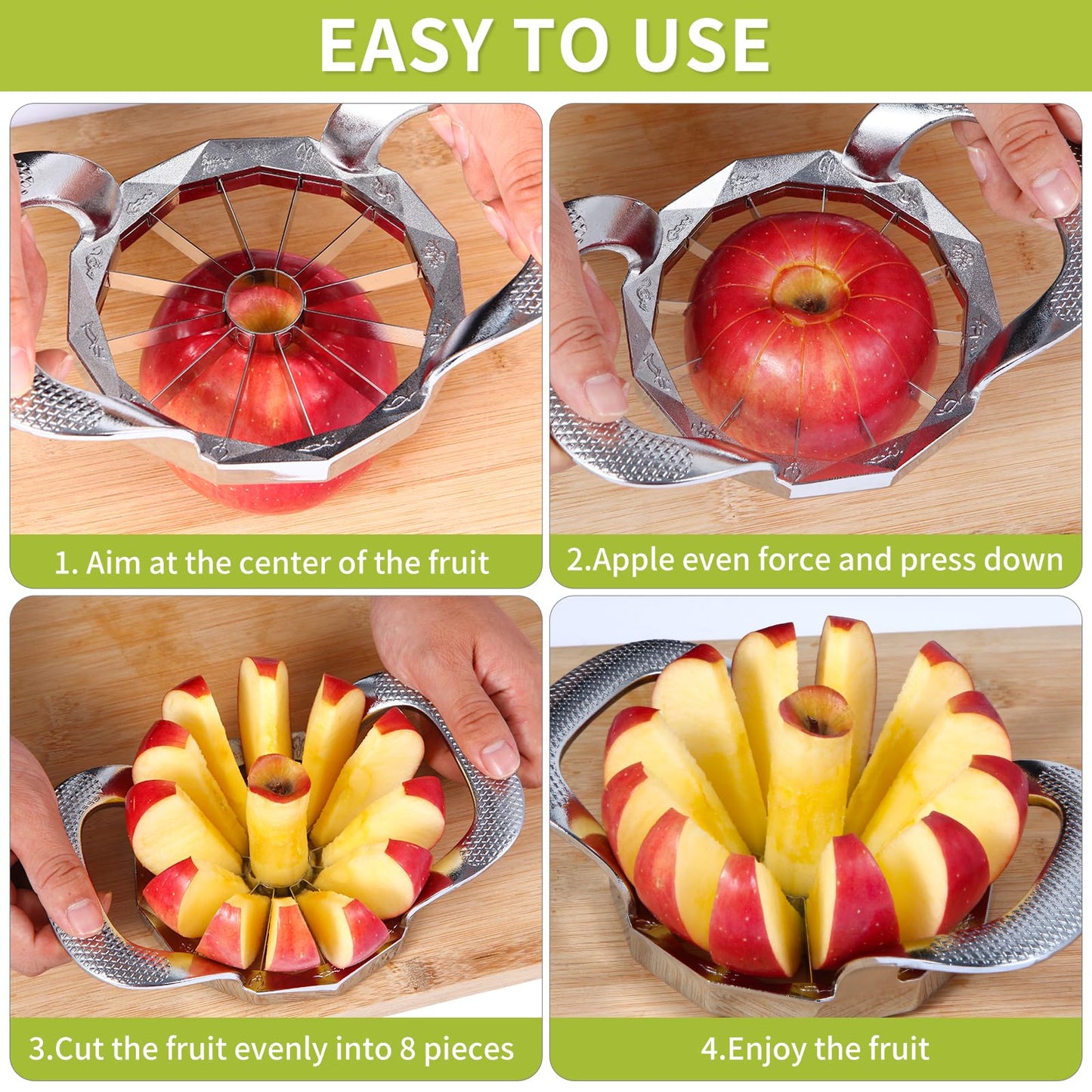 LIIGEMI Apple Slicer,12-Slices Stainless Steel Cutter,Heavy Duty Stainless Steel Apple Cutter and Divider, Anti-slip Handle,Gifts for Mom, Easy to Use.