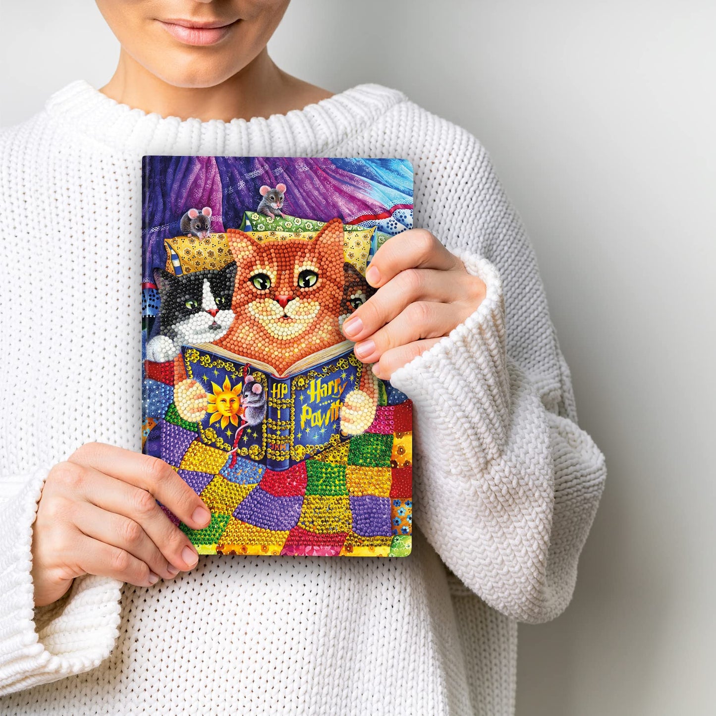 Crystal Art Diamond Painting Notebook - Kitten Bedtime Notebook Kit - Create a Sparkling Notebook Cover using Crystals - For ages 8 and up