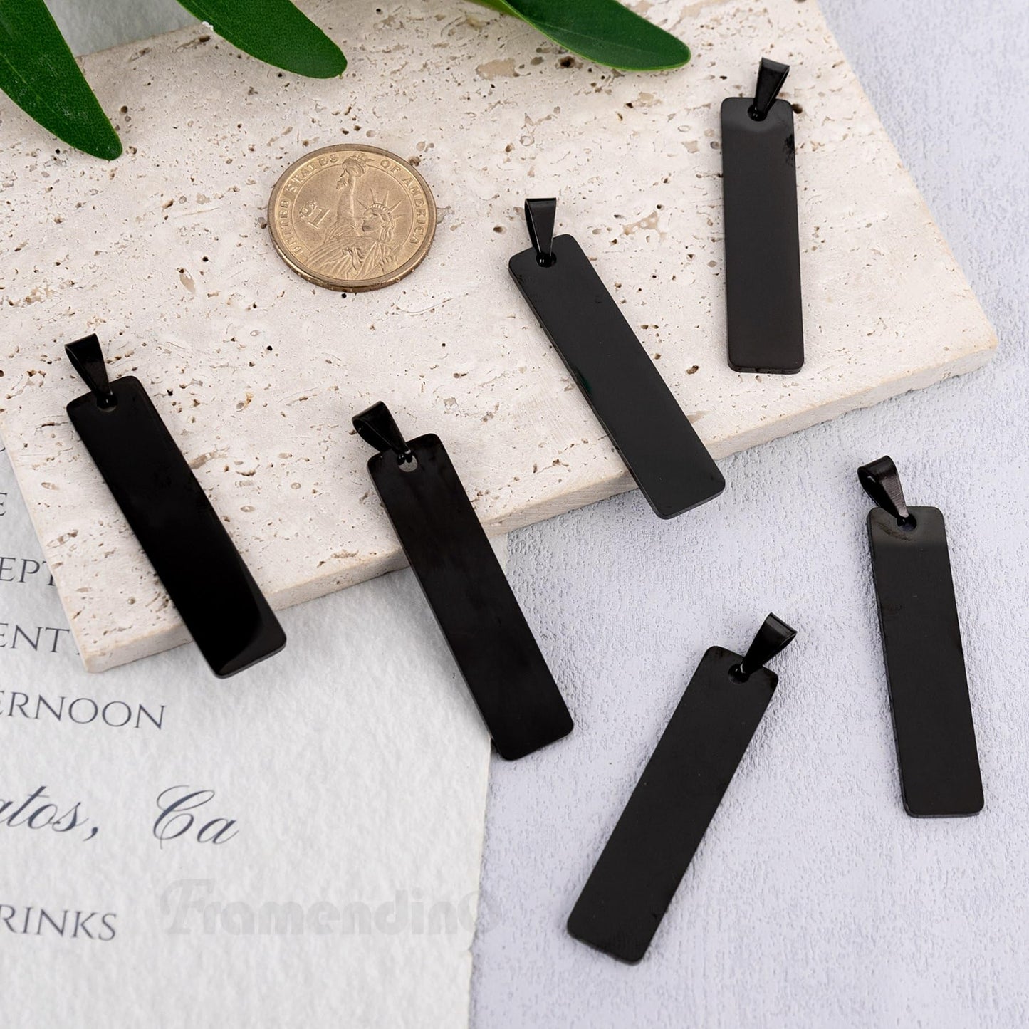 Framendino, 12 Pack Engravable Metal Pendant Charms Blanks Rectangle Stamping Tag Laser Engraving Stainless Steel Blank Pendants for Jewelry Making Necklace Bracelet Earrings DIY Crafts Black