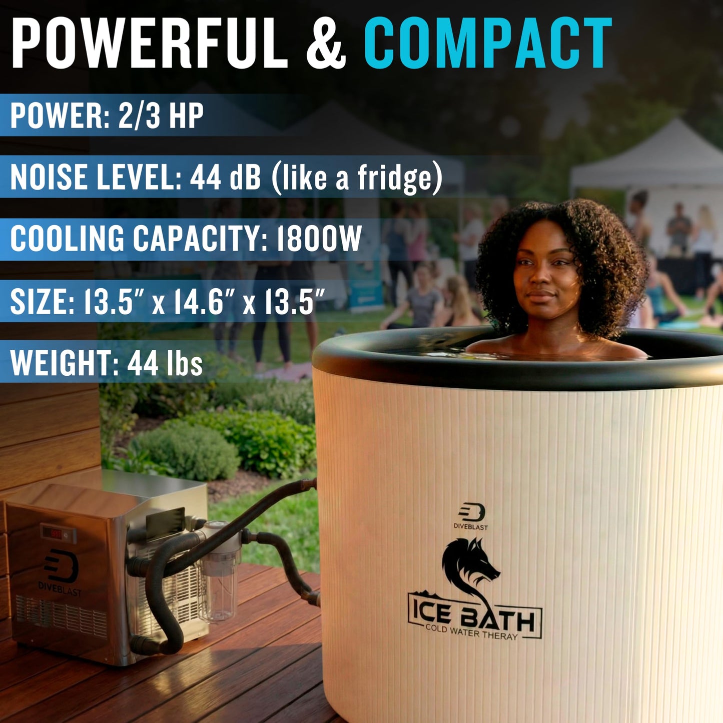 Diveblast Cold Plunge Tub With Water Chiller, Pump and Filter - Low Consumption 2/3 HP Cold Plunge Chiller - Cools Water Down to 39°F