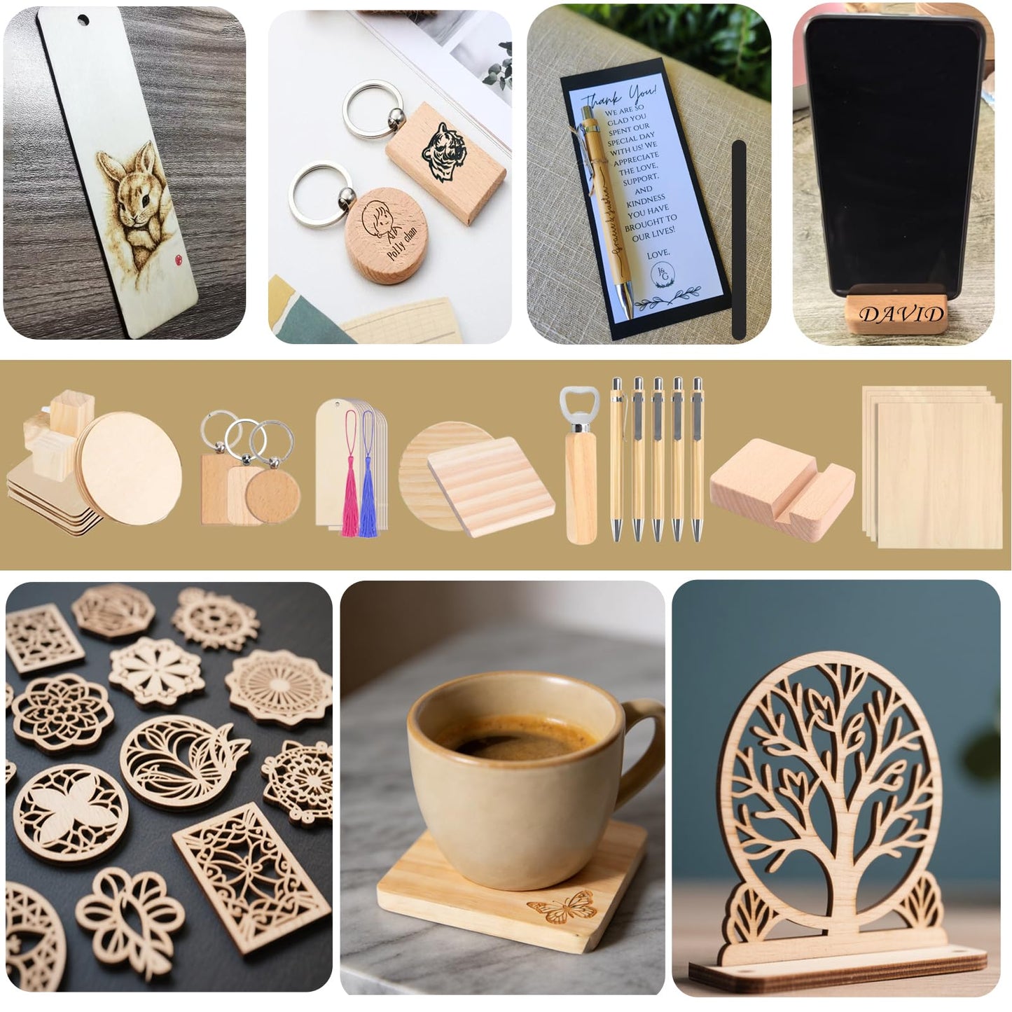 216Pcs Laser Engraving Material Kit, 27 Kinds Blanks for DIY Crafts Includes Wood, Acrylic, Metal, Fabric, Rock, PU Leather,Diatom Mud Blanks Material