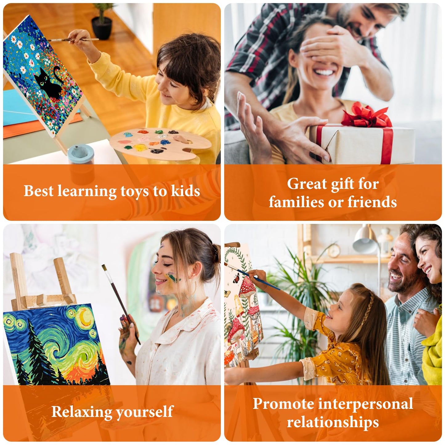 Fountor 12” W x 16”L Framed Paint by Numbers Kit for Adults Beginner, Black Cat Adult Paint by Number Kits on Canvas, Cat Flowers Oil Painting by Numbers for Home Decor Gift