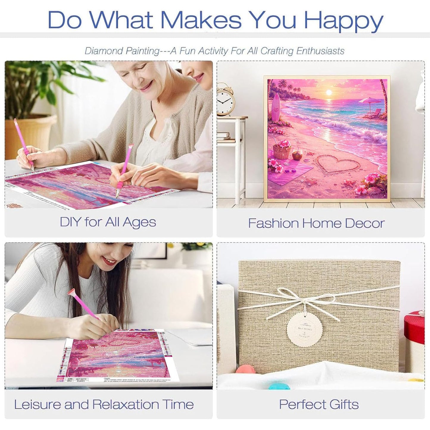 ajepon 3 Pack Heart Diamond Art Kits for Adults - Beach 5D Diamond Painting, Heart Gem Art for Adults, Gem Painting Kits for Wall Home Decor Arts Craft 12x12inch