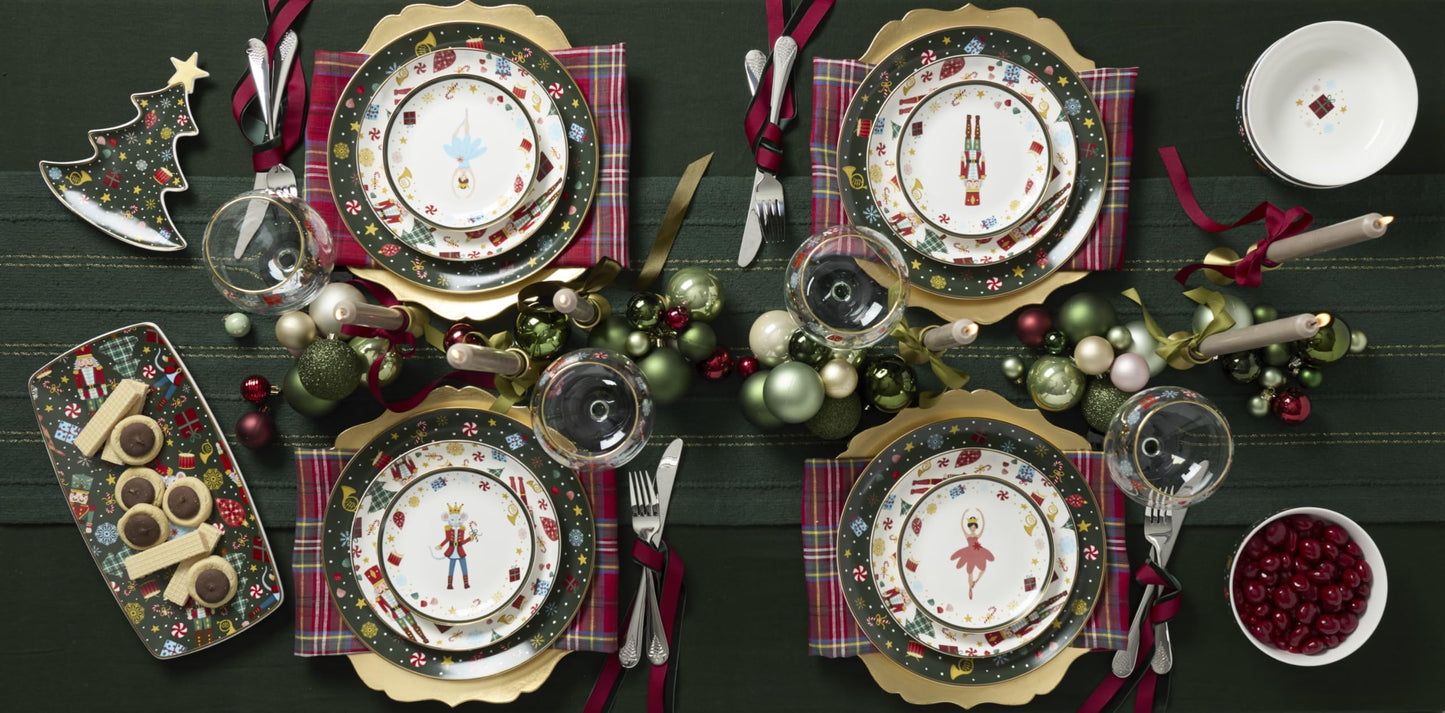 Lenox Dinnerware Set, Nutcracker Ballet 12-Piece Dinnerware Set, Service for 4, Made Of Porcelain, Dishwasher/Microwave Safe, Includes Plates and Bowls for Pasta and Salad, Christmas Decor (12 Piece)