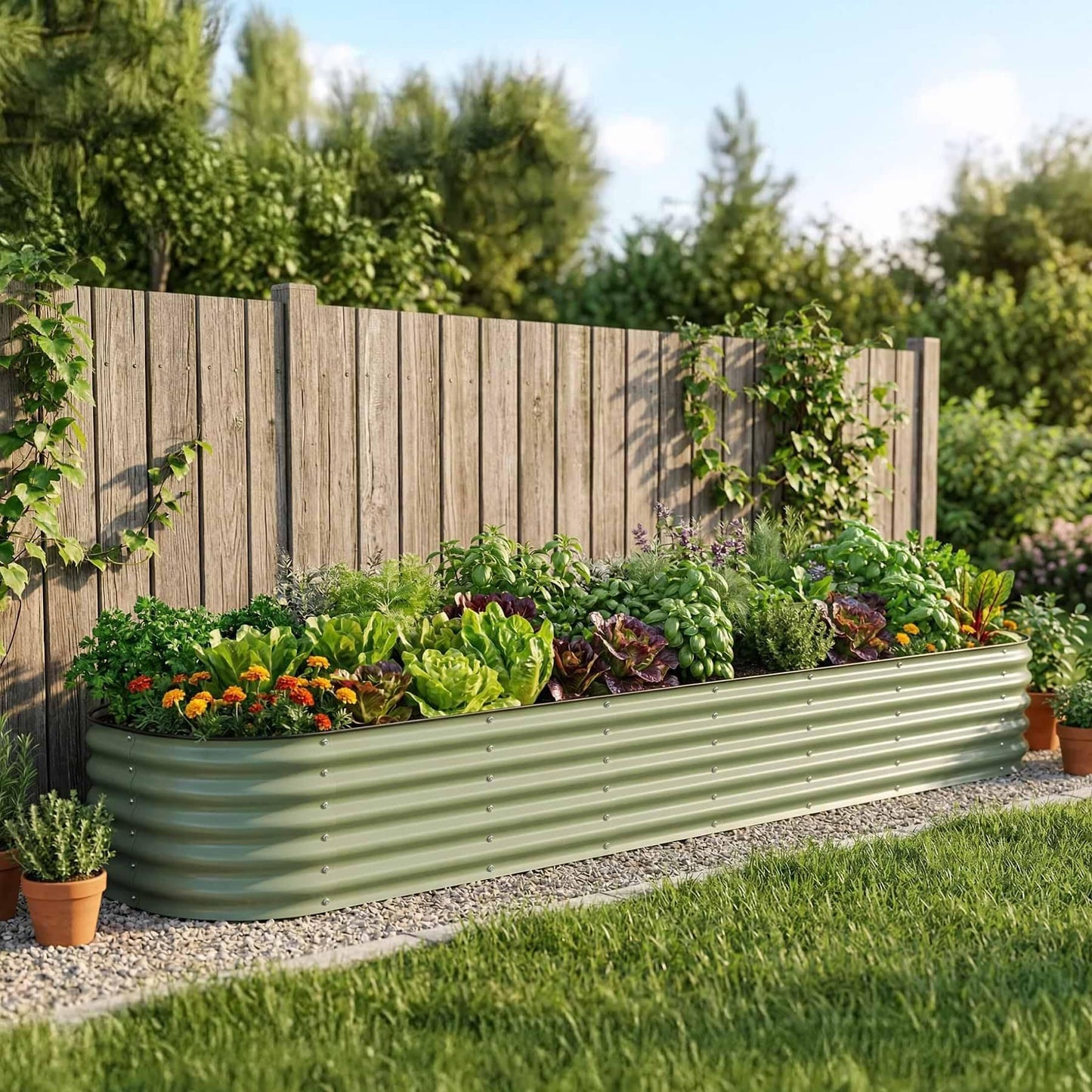 Vego garden 17" Tall 2' x 12' Giant Modular Metal Raised Garden Bed Kit, Large Metal Planter Box for Vegetables, Flowers, Herbs, Modern Gray