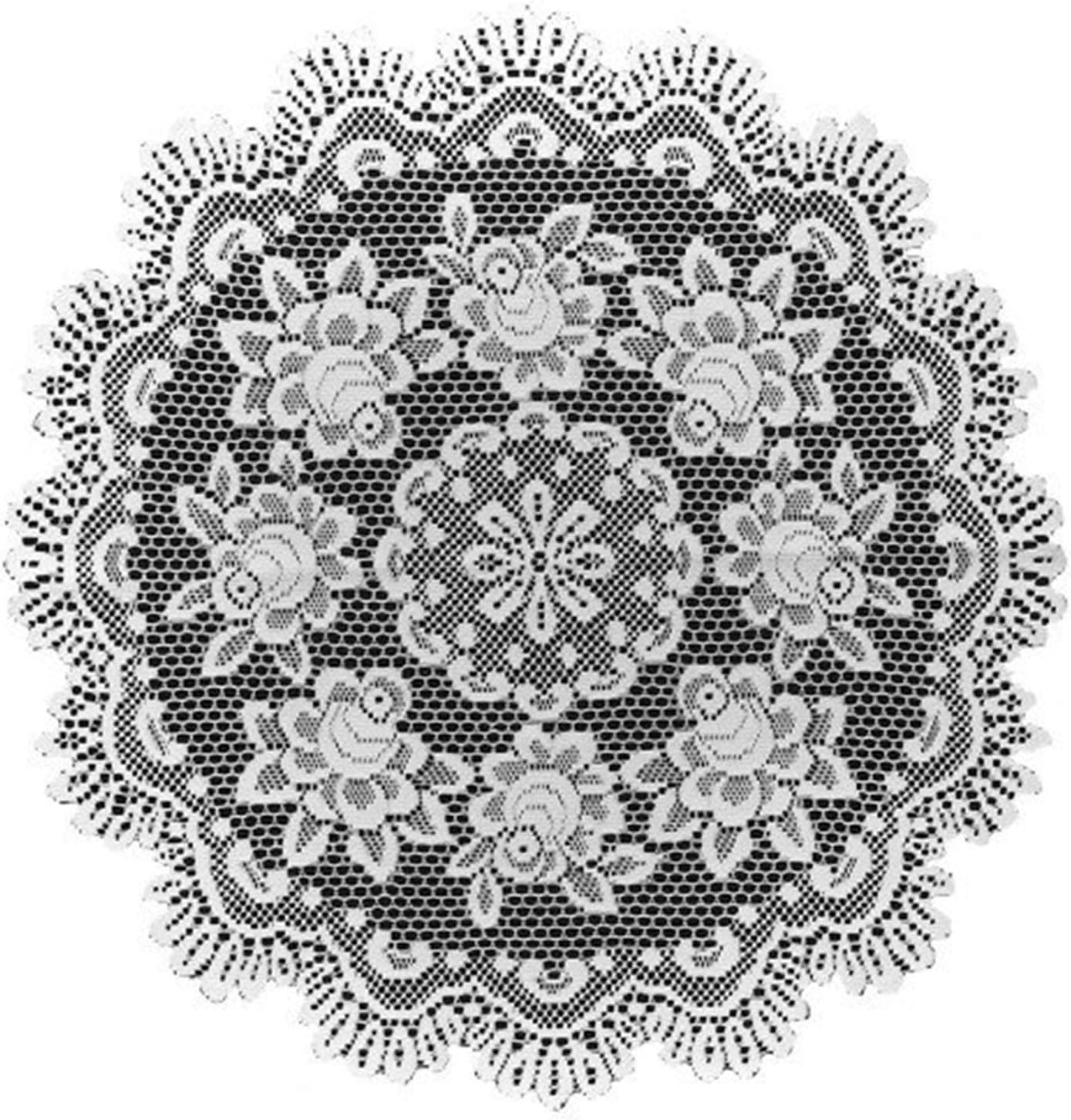 Heritage Lace 30-Inch Round Table Topper, Off White, Rose Design