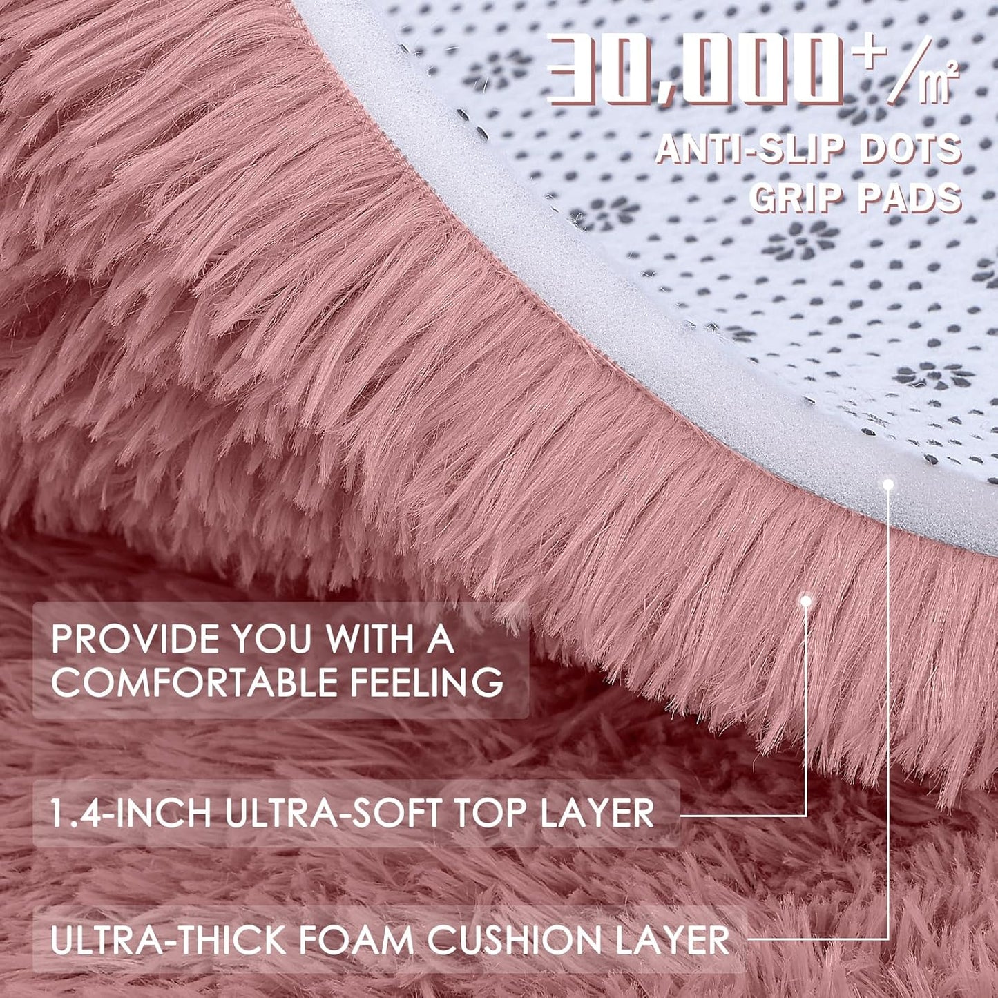OLANLY Large Area Rug - Soft Fluffy Shaggy Indoor Carpet for Living Room & Bedroom | Pale Pink 6x9