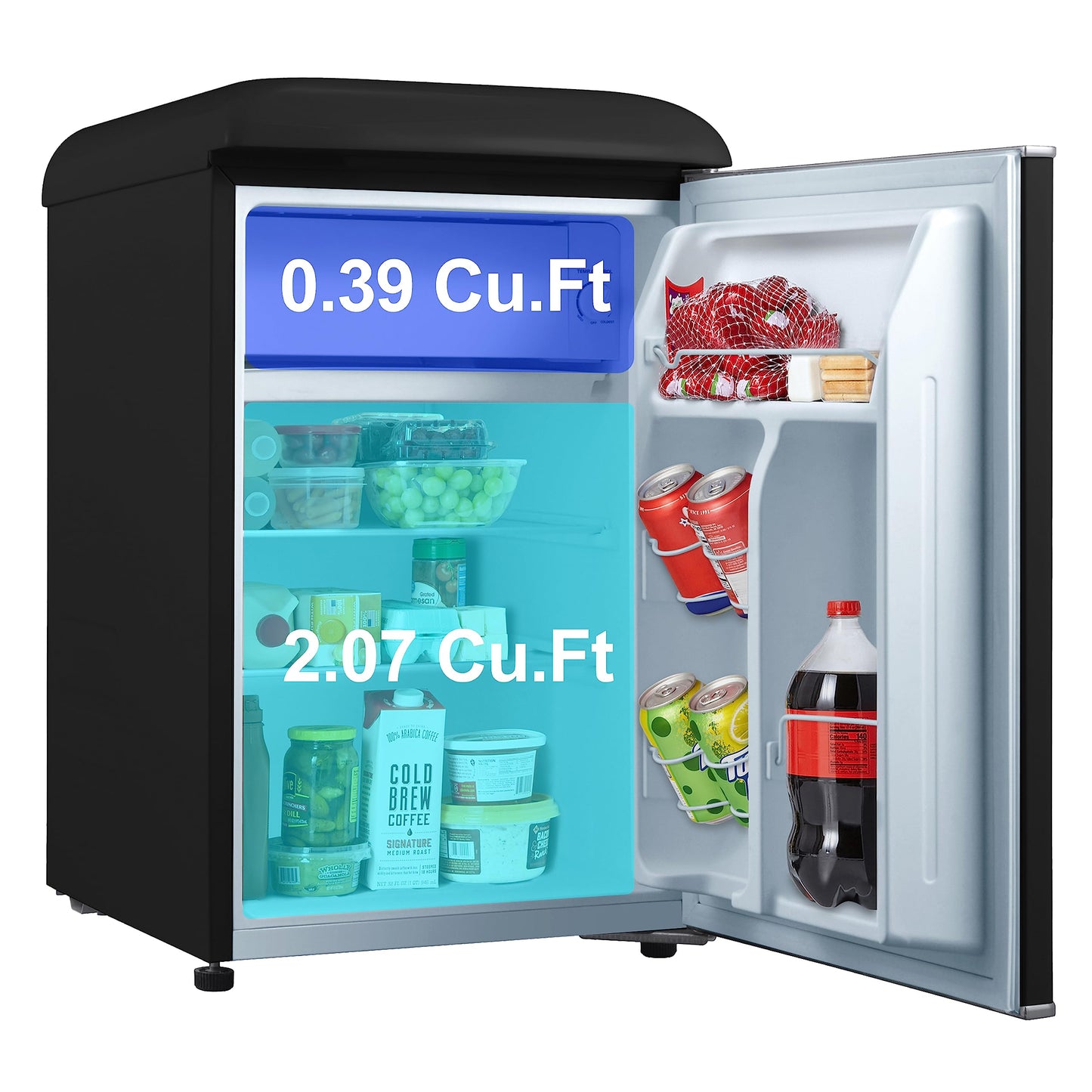 Galanz GLR25MBKR10 Retro Compact Refrigerator, Mini Fridge with Single Doors, Adjustable Mechanical Thermostat with Chiller, Black, 2.5 cu ft
