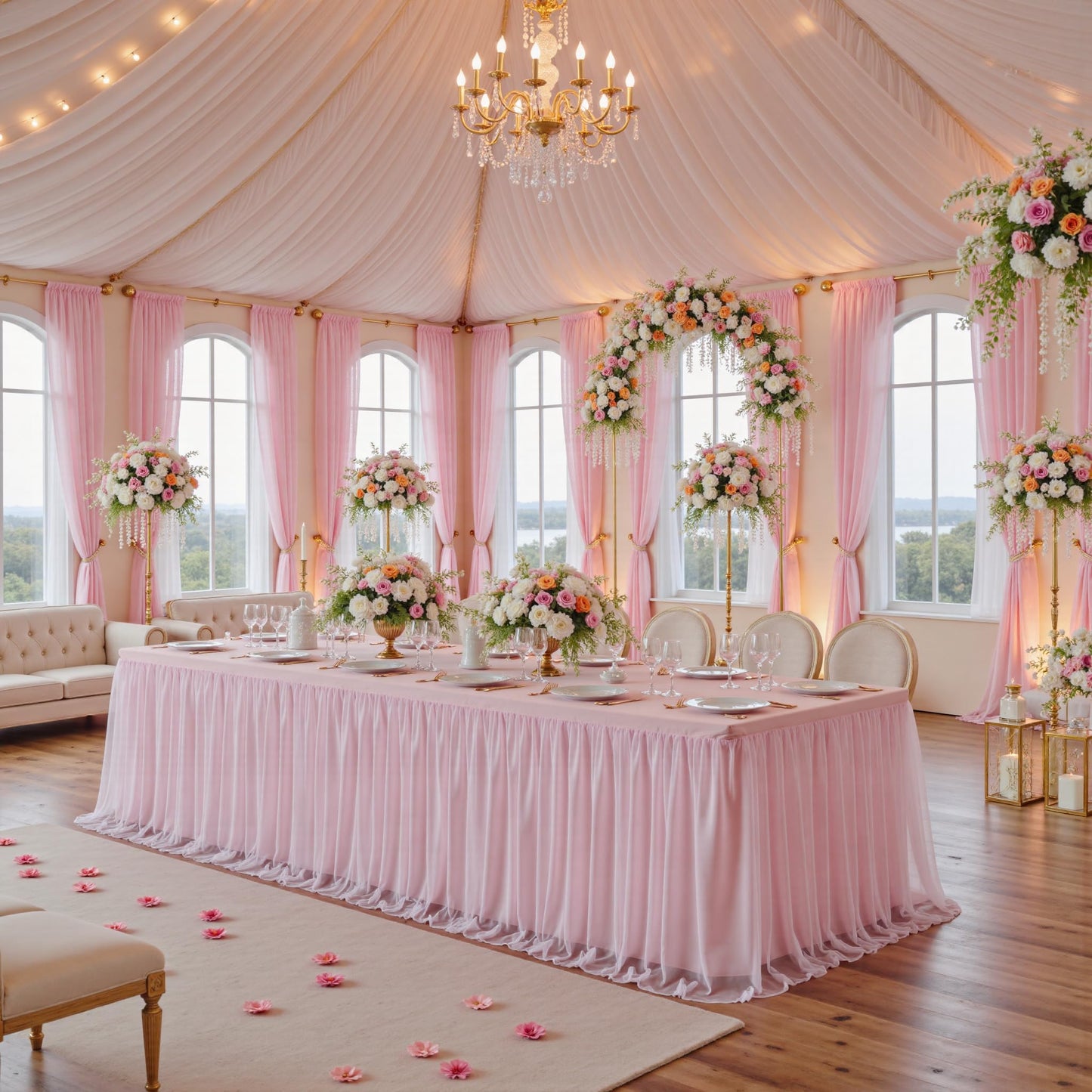 familus Pink Table Cloths 6 Foot Rectangle 2 Pack Stretch Ruffle Tulle Tablecloth Spandex Fitted Table Cover for 6 Foot Tulle Table Skirts for Party Wedding Table Cloths, Banquets